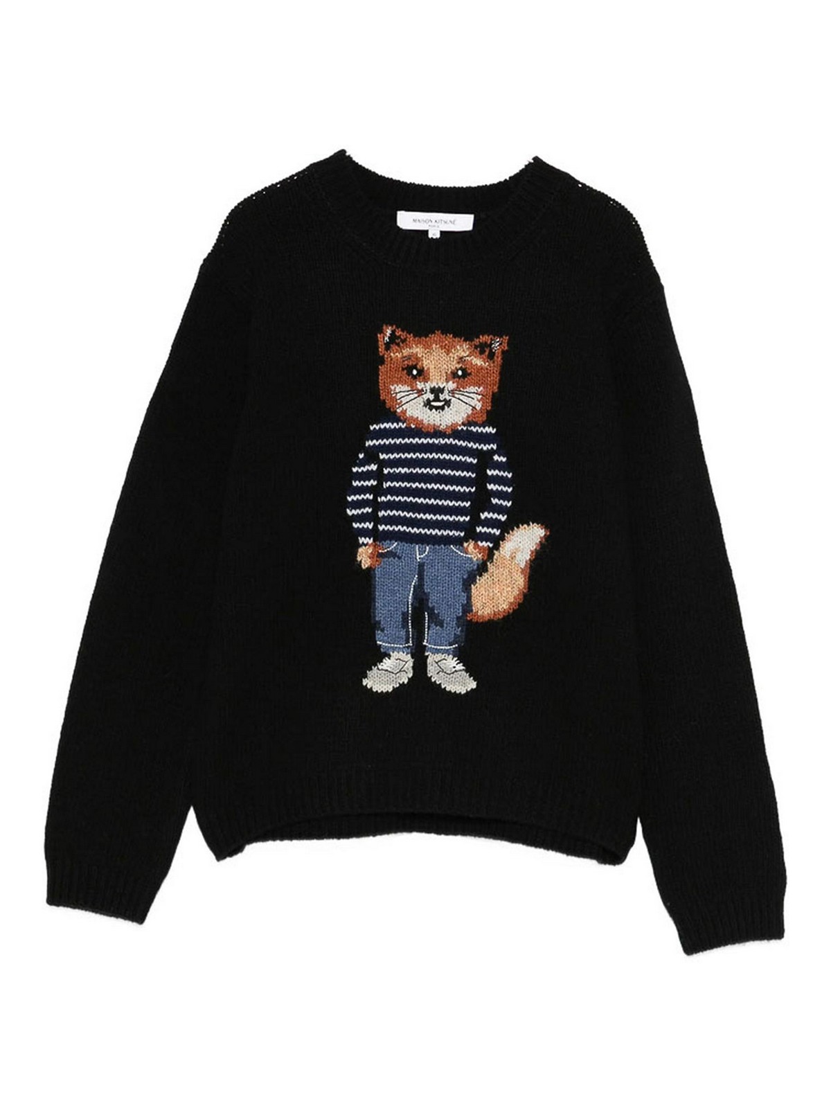 Maison Kitsuné Fox-motif Wool Sweater In Black
