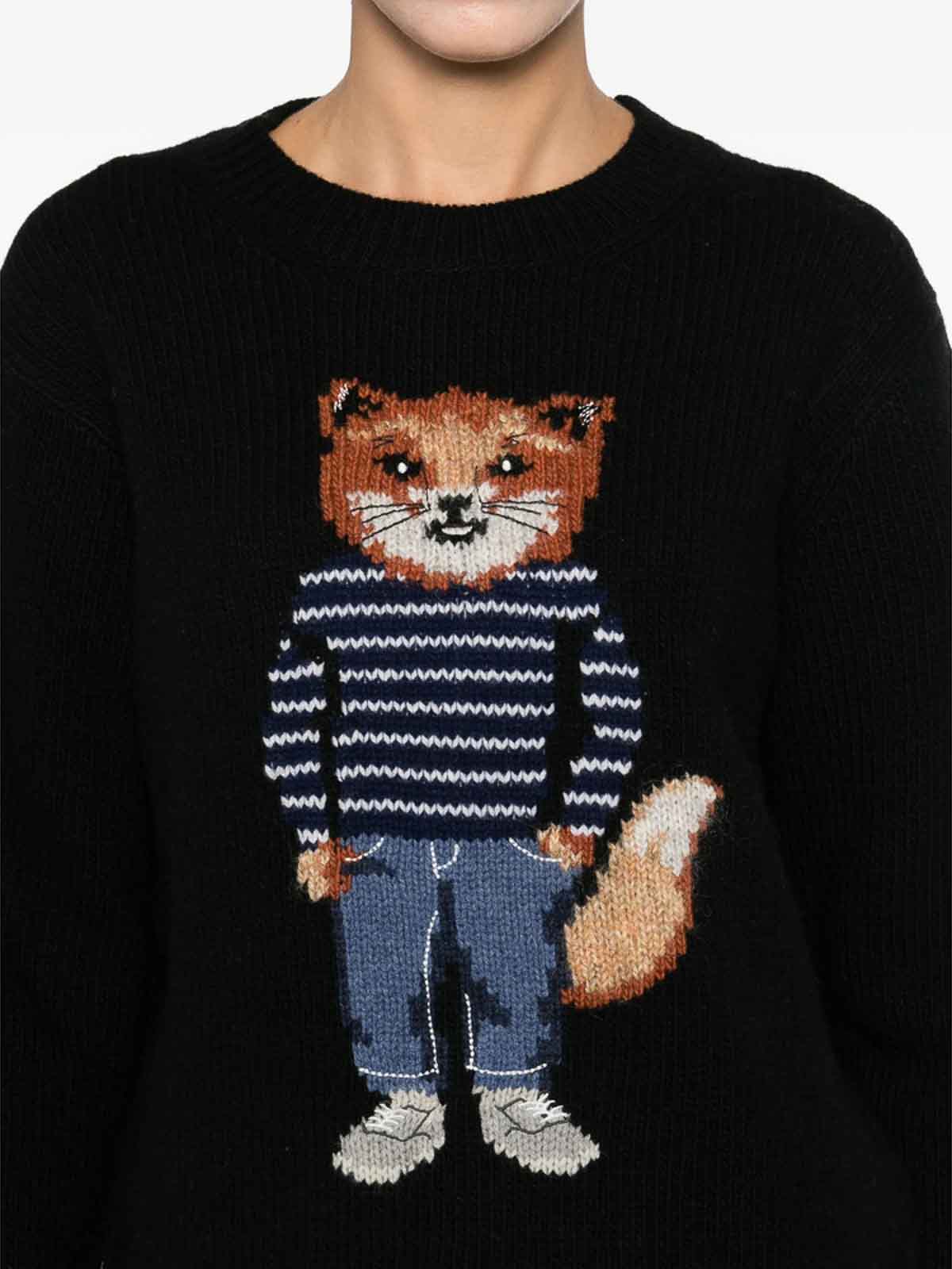 Maison Kitsuné Fox-motif Wool Sweater In Black