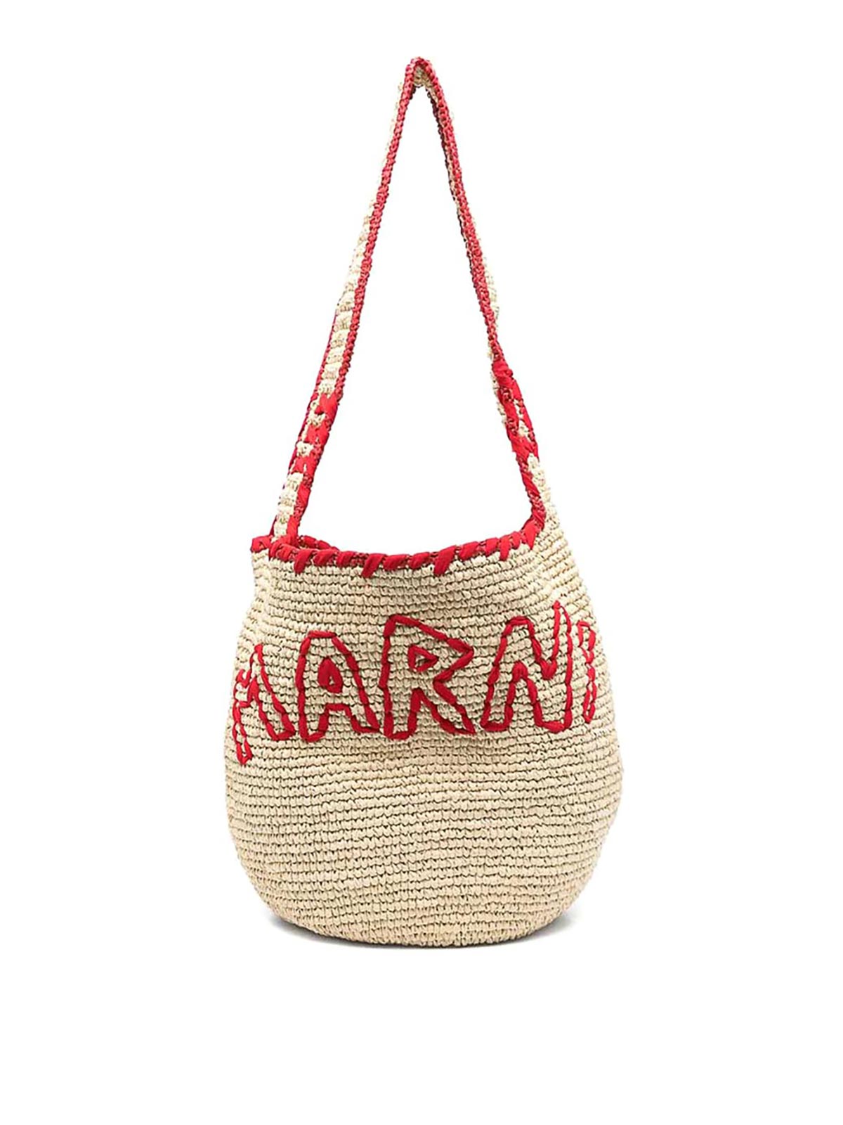 Marni Woven Shoulder Bag With Bold Red Accents In Sand