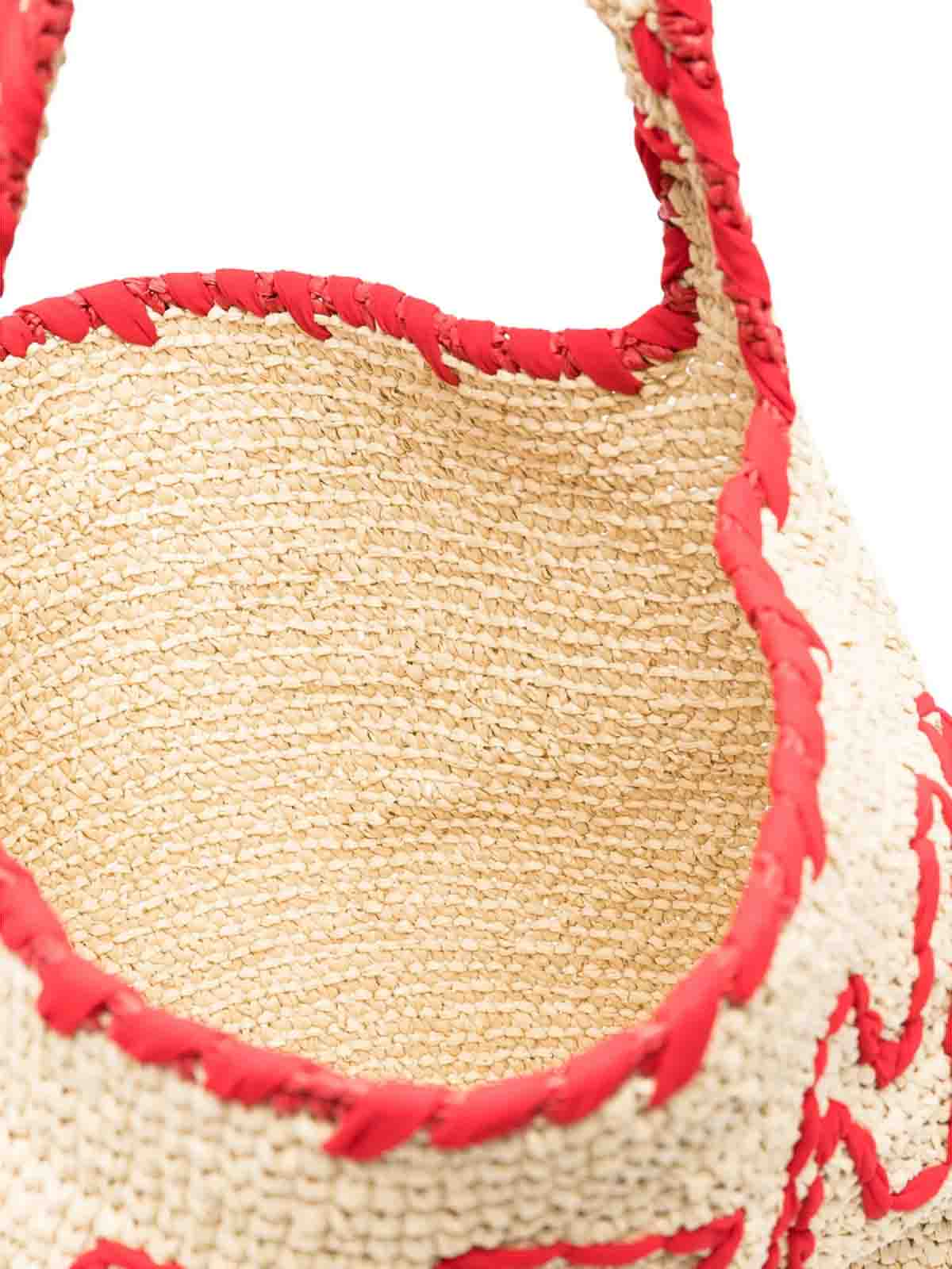Marni Woven Shoulder Bag With Bold Red Accents In Sand