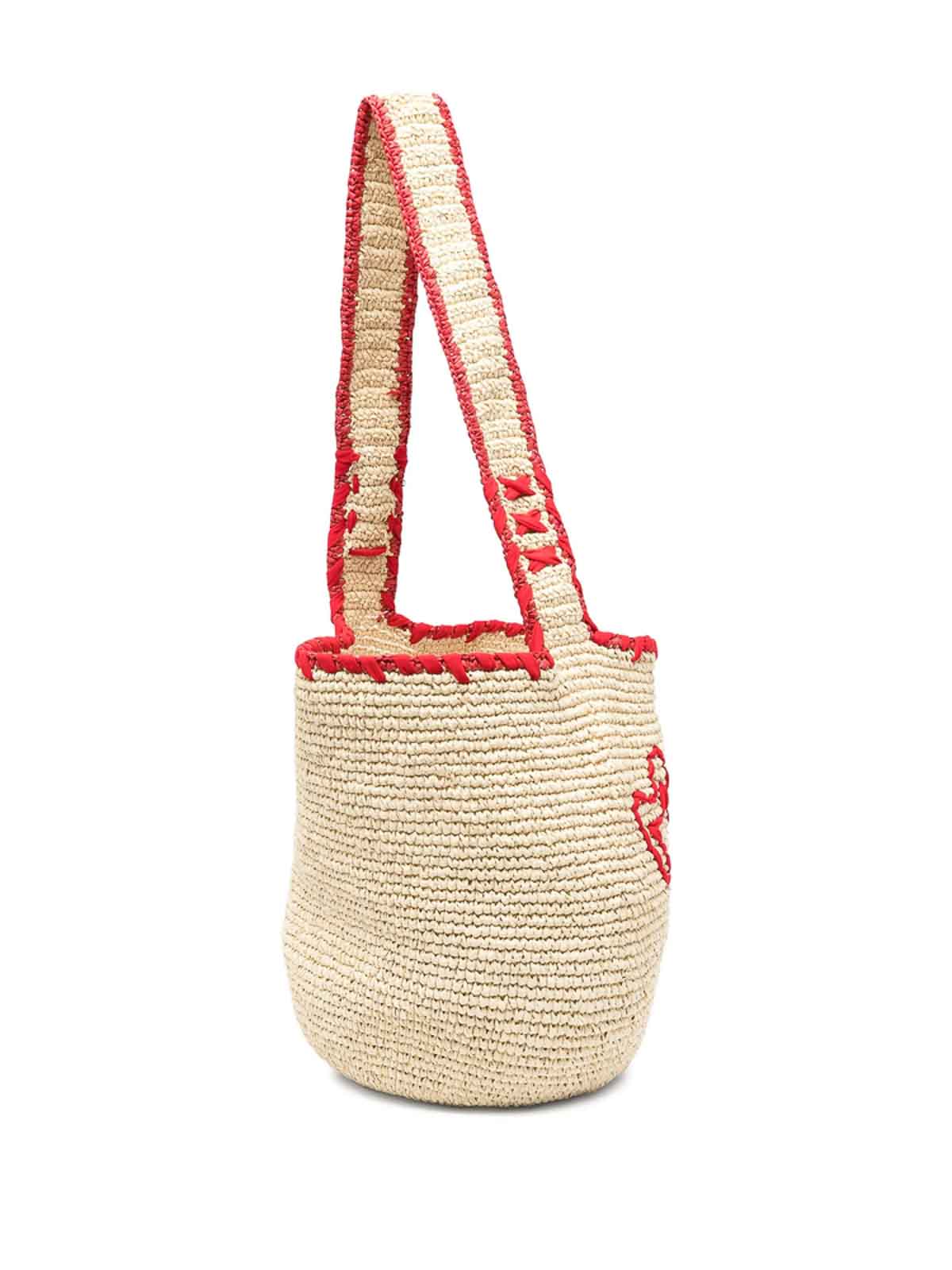 Marni Woven Shoulder Bag With Bold Red Accents In Sand