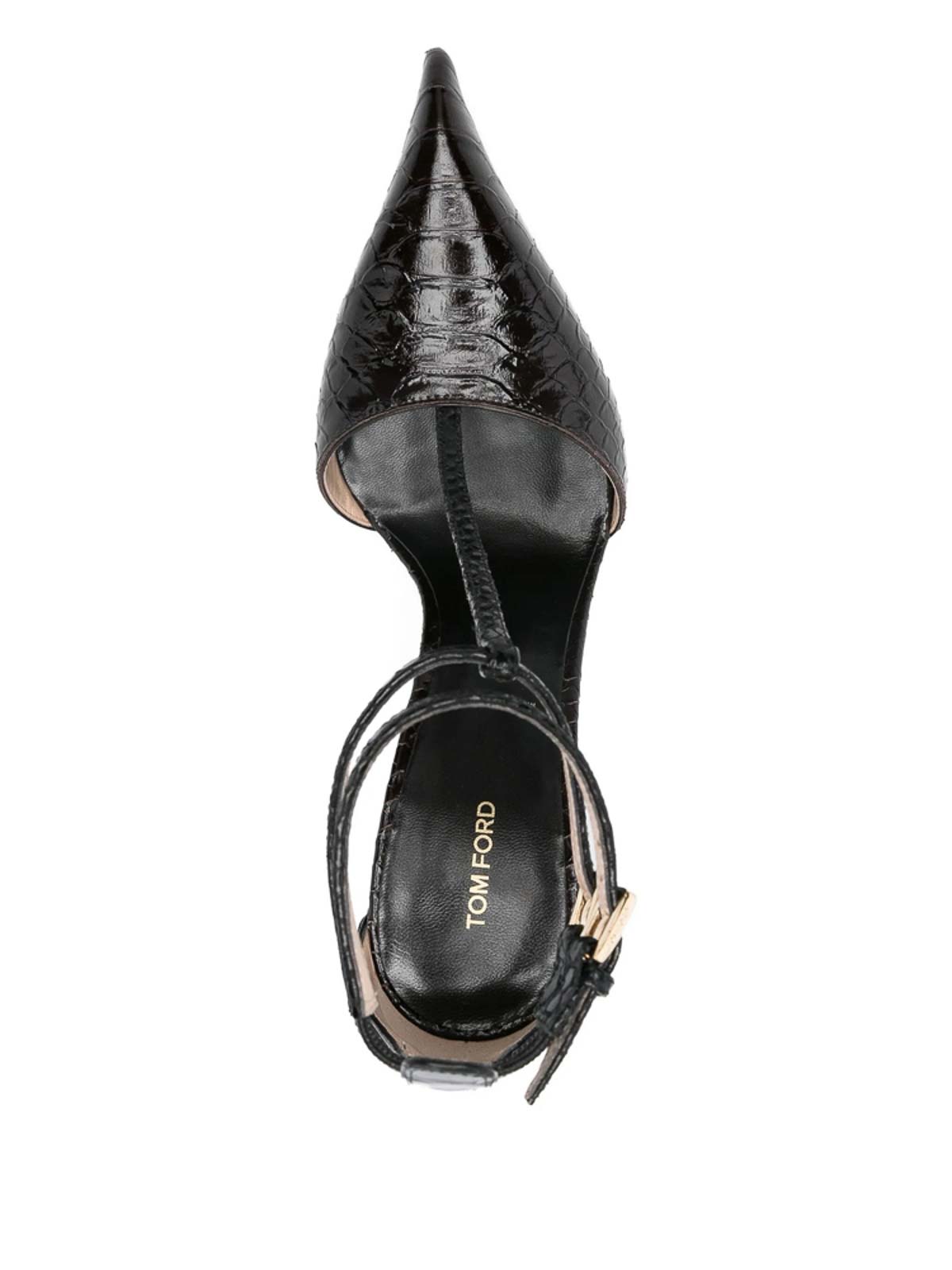 Tom Ford 105 T-strap Python Print Leather Pumps In Black