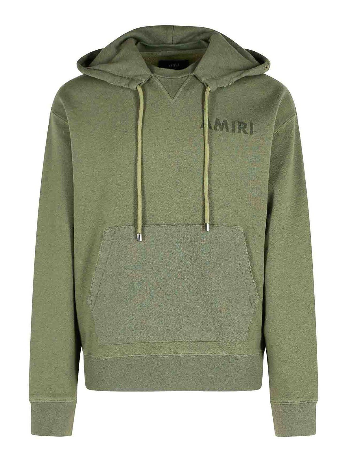 Amiri Logo-detail Frayed-hem Hoodie In Green