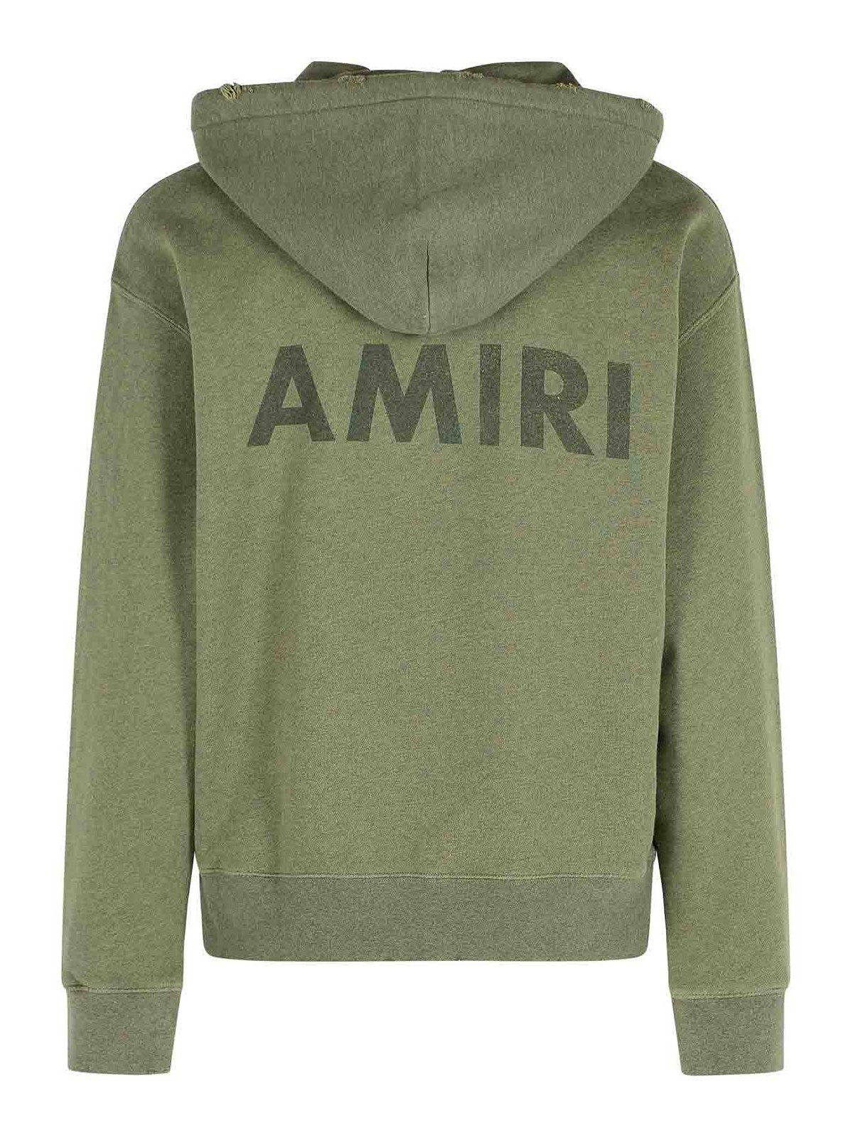 Amiri Logo-detail Frayed-hem Hoodie In Green