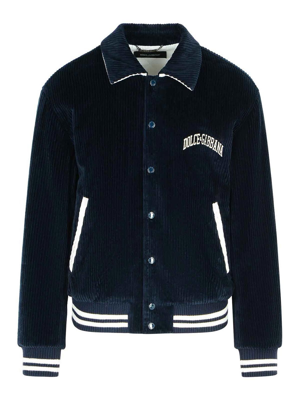 Dolce & Gabbana Corduroy Varsity Bomber Jacket In Blue