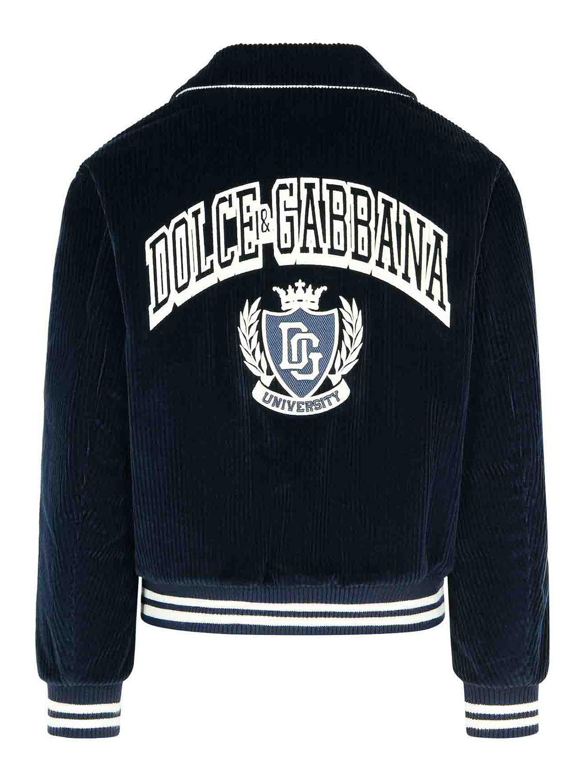 Dolce & Gabbana Corduroy Varsity Bomber Jacket In Blue