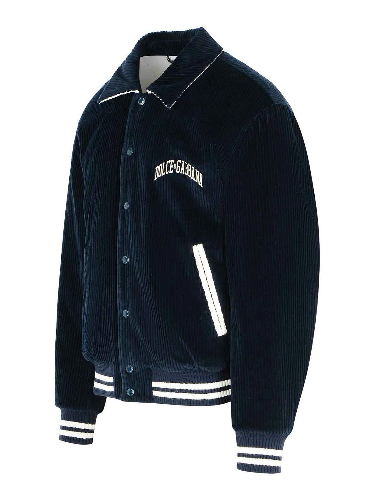 Dolce & Gabbana Corduroy Varsity Bomber Jacket In Blue