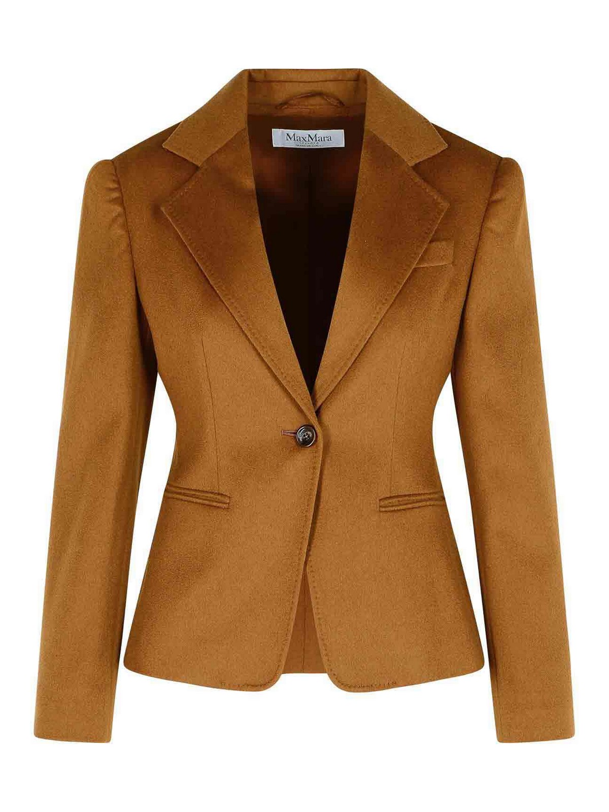 Max Mara Glenn Short Jacket In Camel Leather Drap In Gold