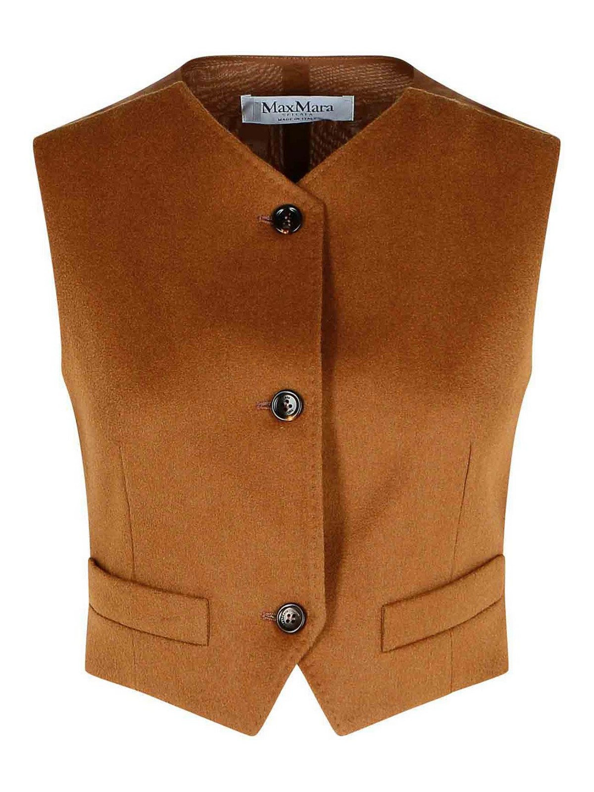 Max Mara Edda Camel Light Leather Vest In Brown