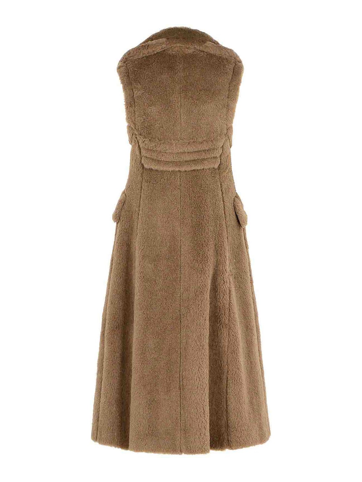 Max Mara Alpaca Wool Sleeveless Coat Flap Pockets In Brown
