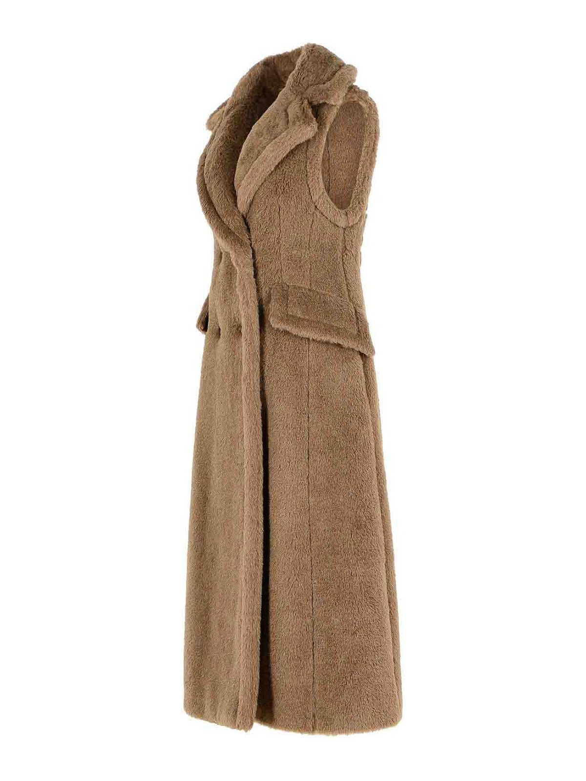 Max Mara Alpaca Wool Sleeveless Coat Flap Pockets In Brown