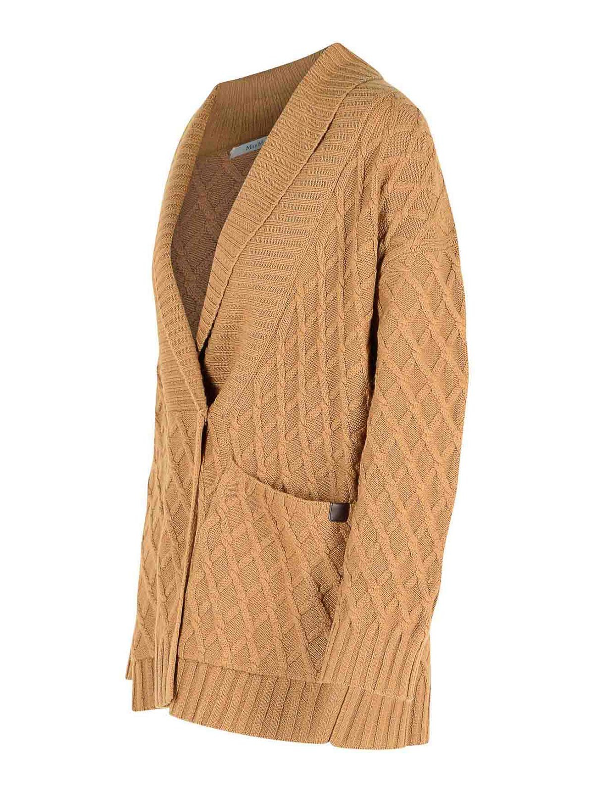 Max Mara Mirca Double-breasted Camel Yarn Cardigan In Brown