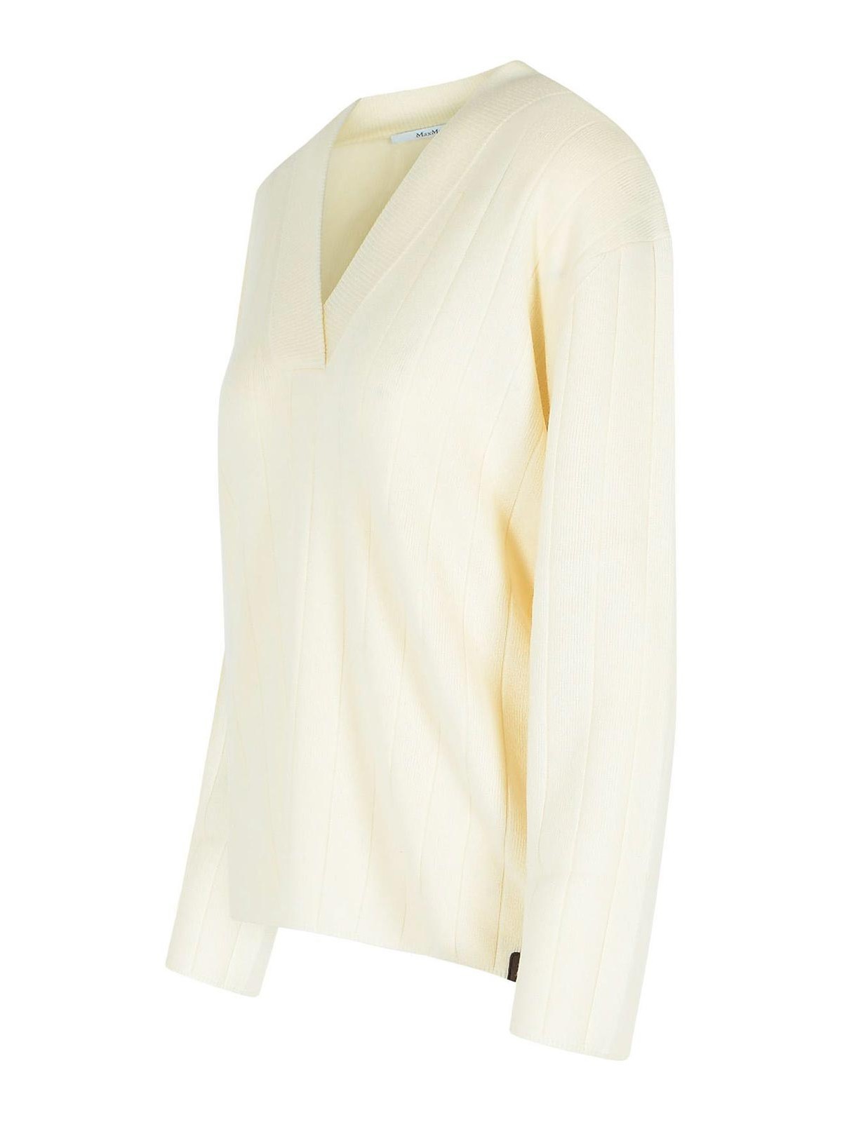 Max Mara Cashmere Yarn V-neck Sweater Long Sleeves In White
