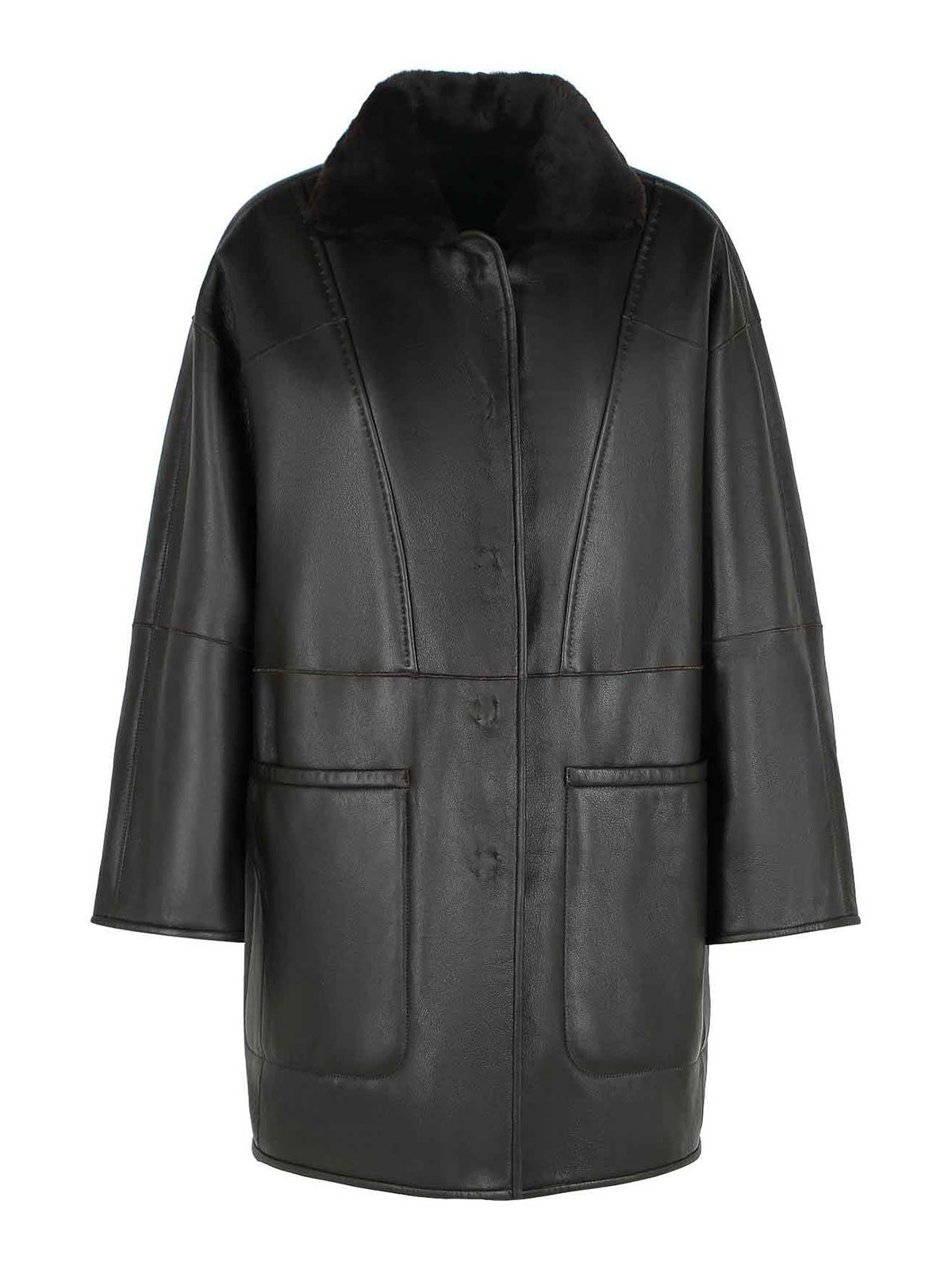 Max Mara Pirenei Dark Brown Reversible Shirt Shirt In Black