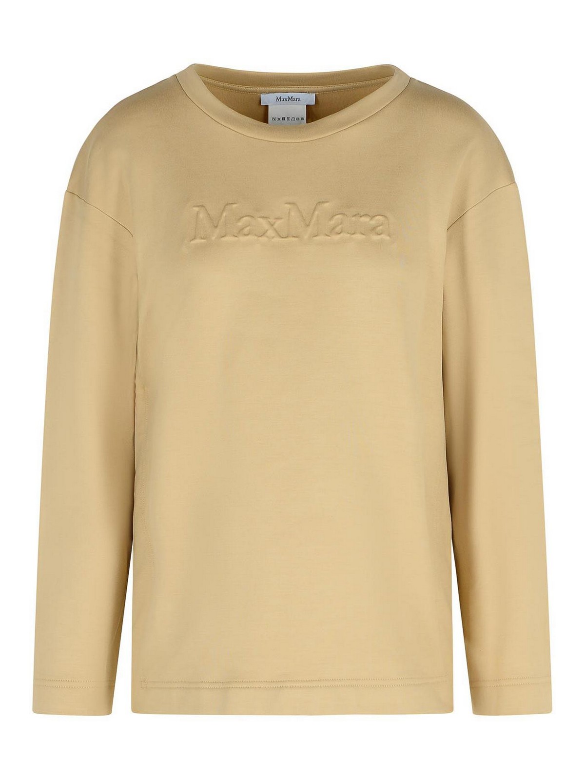 Max Mara Berma Sweatshirt In Silk And Caramel Cotton In Sand