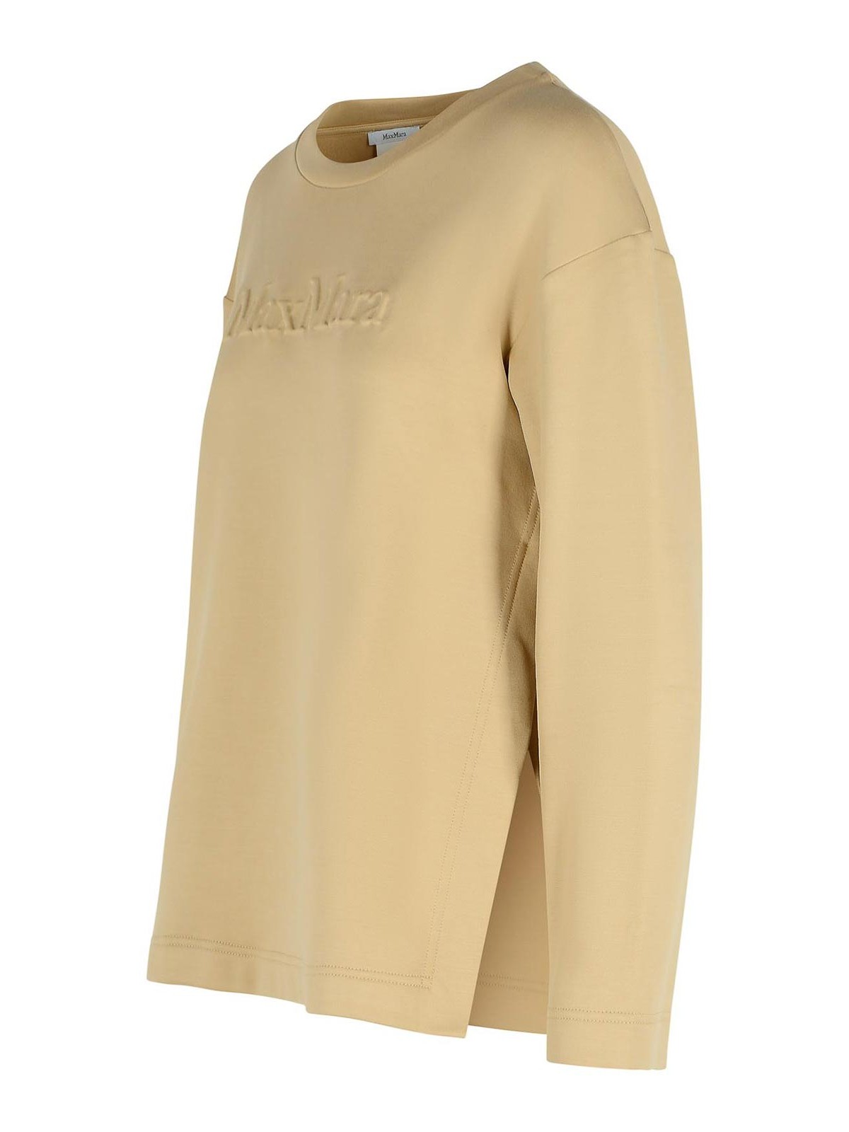 Max Mara Berma Sweatshirt In Silk And Caramel Cotton In Sand