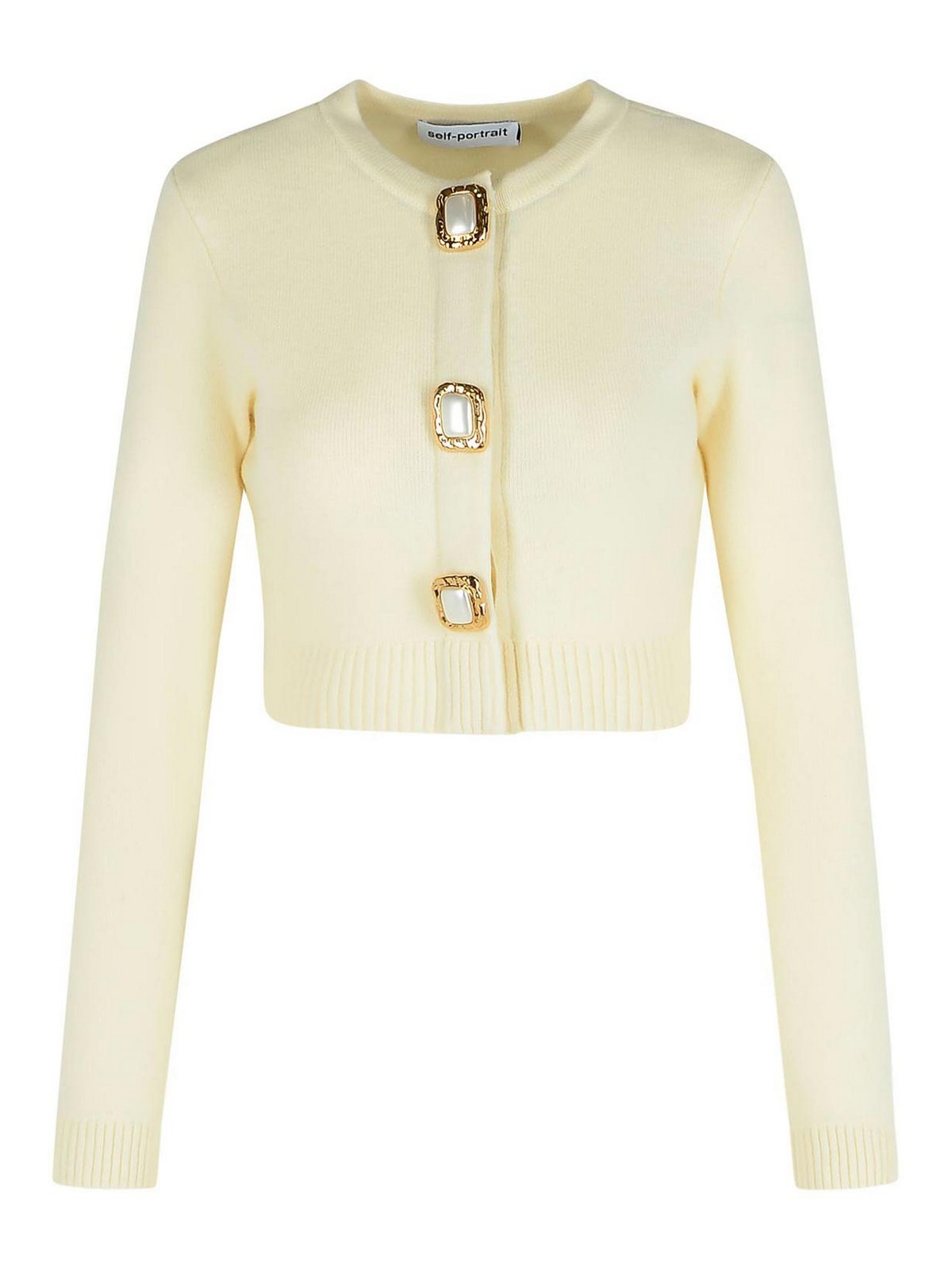 Self-portrait Cream Wool Knit Cardigan In White