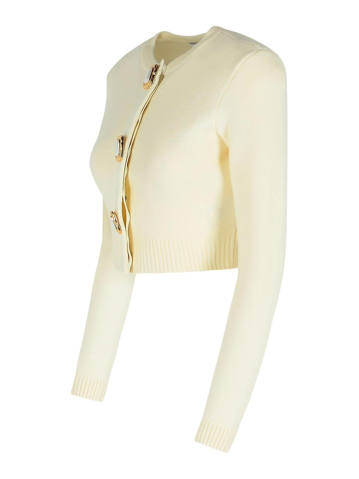 Self-portrait Cream Wool Knit Cardigan In White