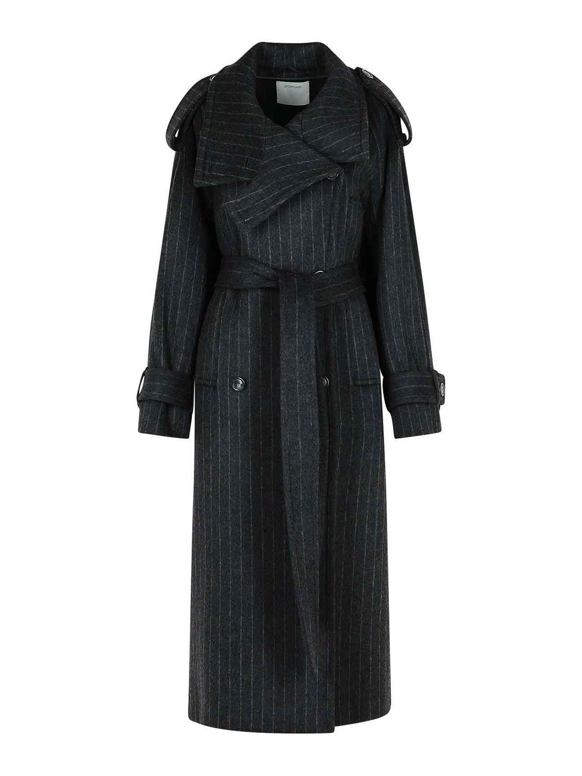 Sportmax Arold Pinstripe Trench Coat In Pure Wool In Multi