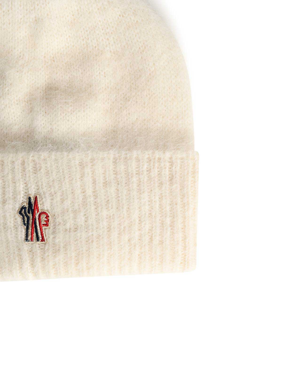 Moncler Tricot Beanie In Alpaca And Ivory Wool In White