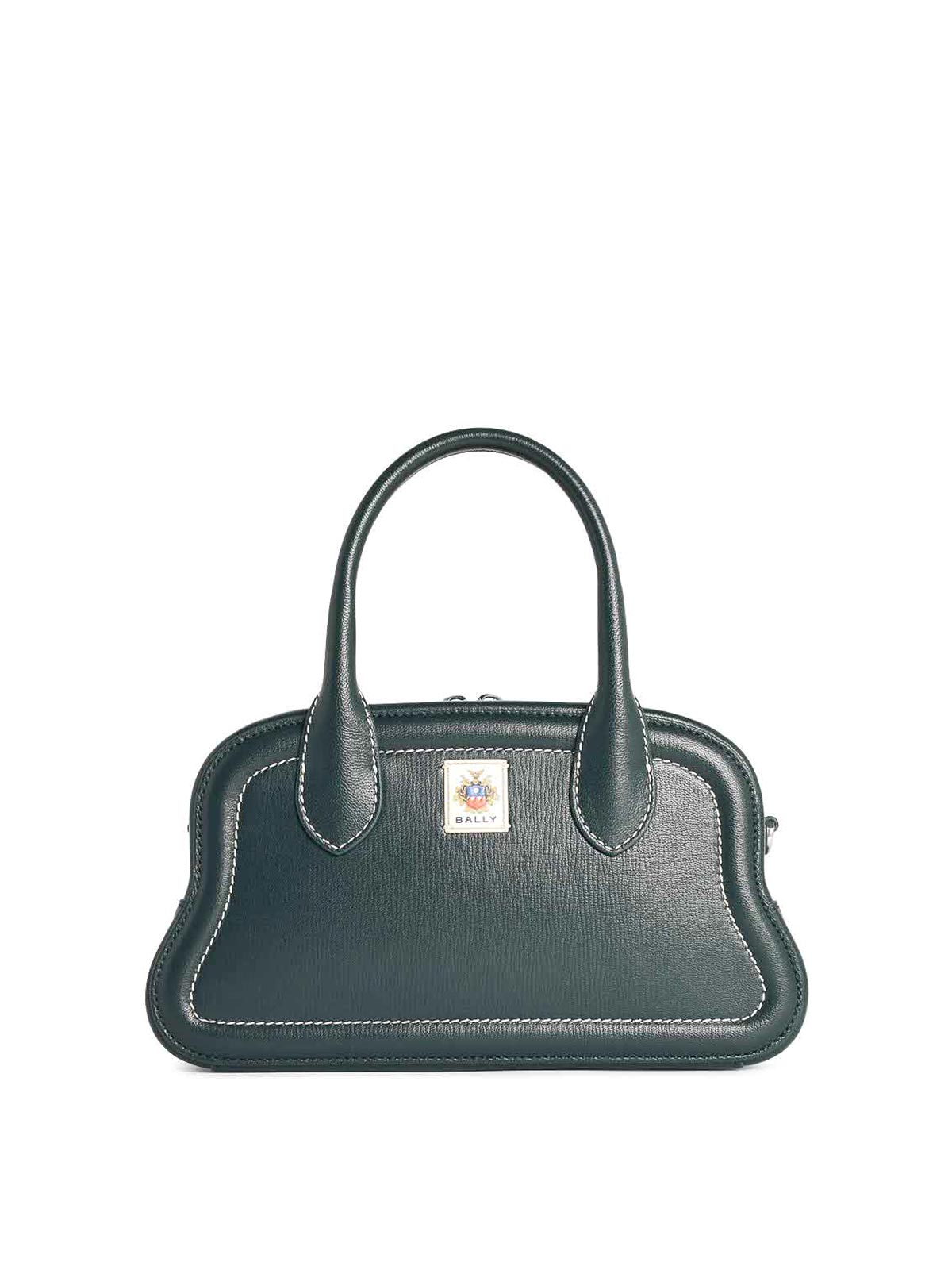 Bally Garnet Leather Shoulder Bag With Top Handles In Green