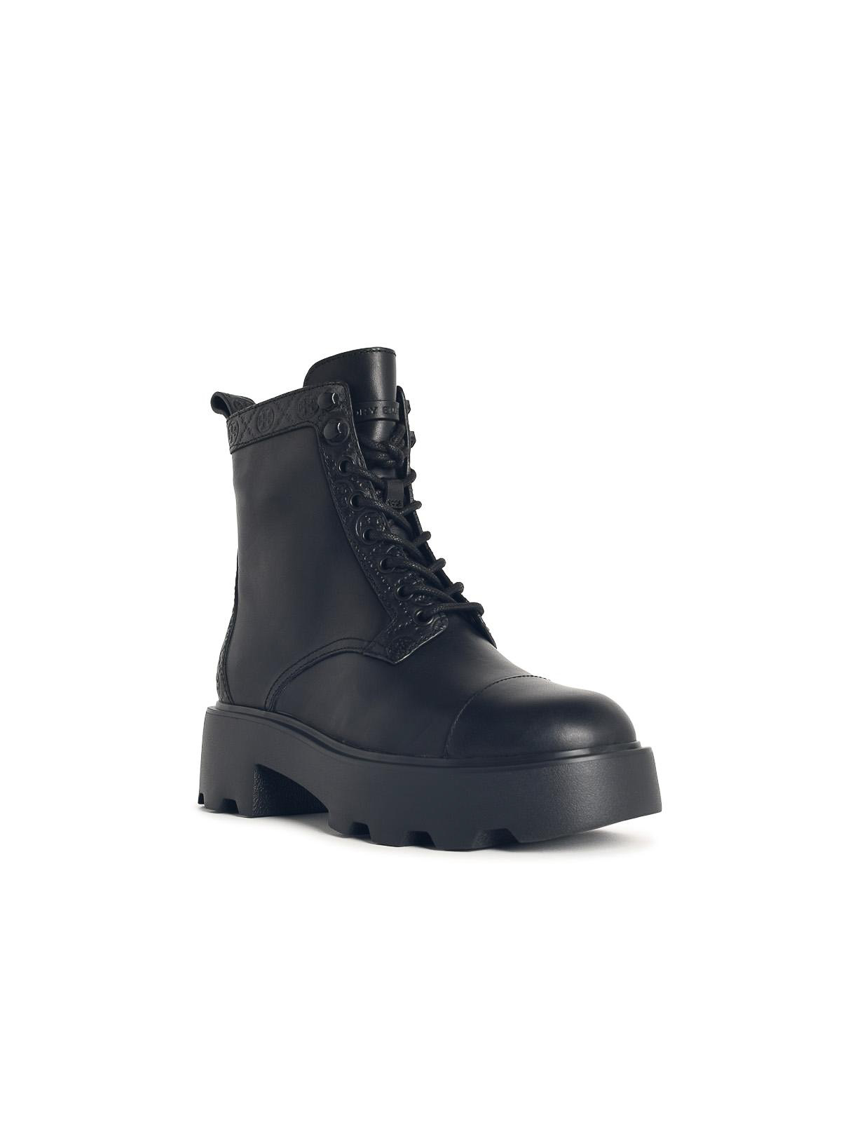 Tory Burch T Monogram Black Leather Ankle Boots In Black