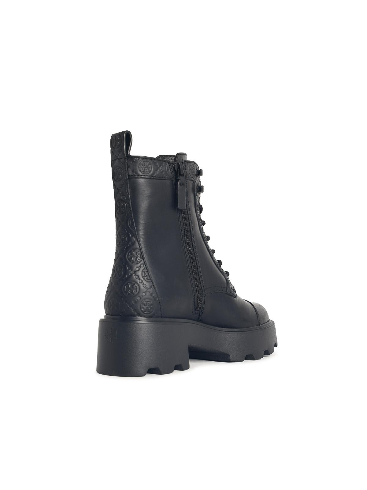 Tory Burch T Monogram Black Leather Ankle Boots In Black