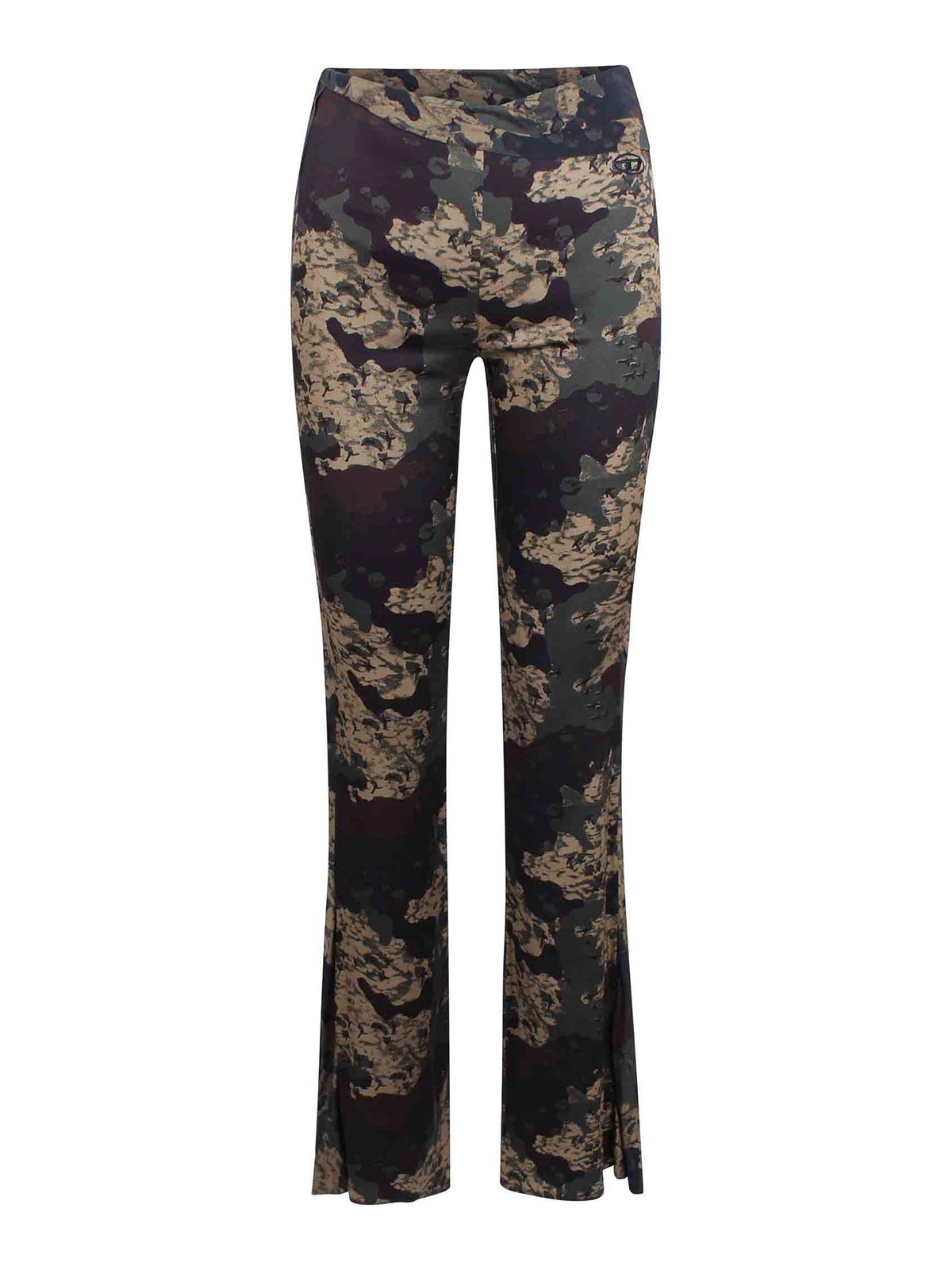 Diesel Flared Trousers Camouflage Motif In Multi