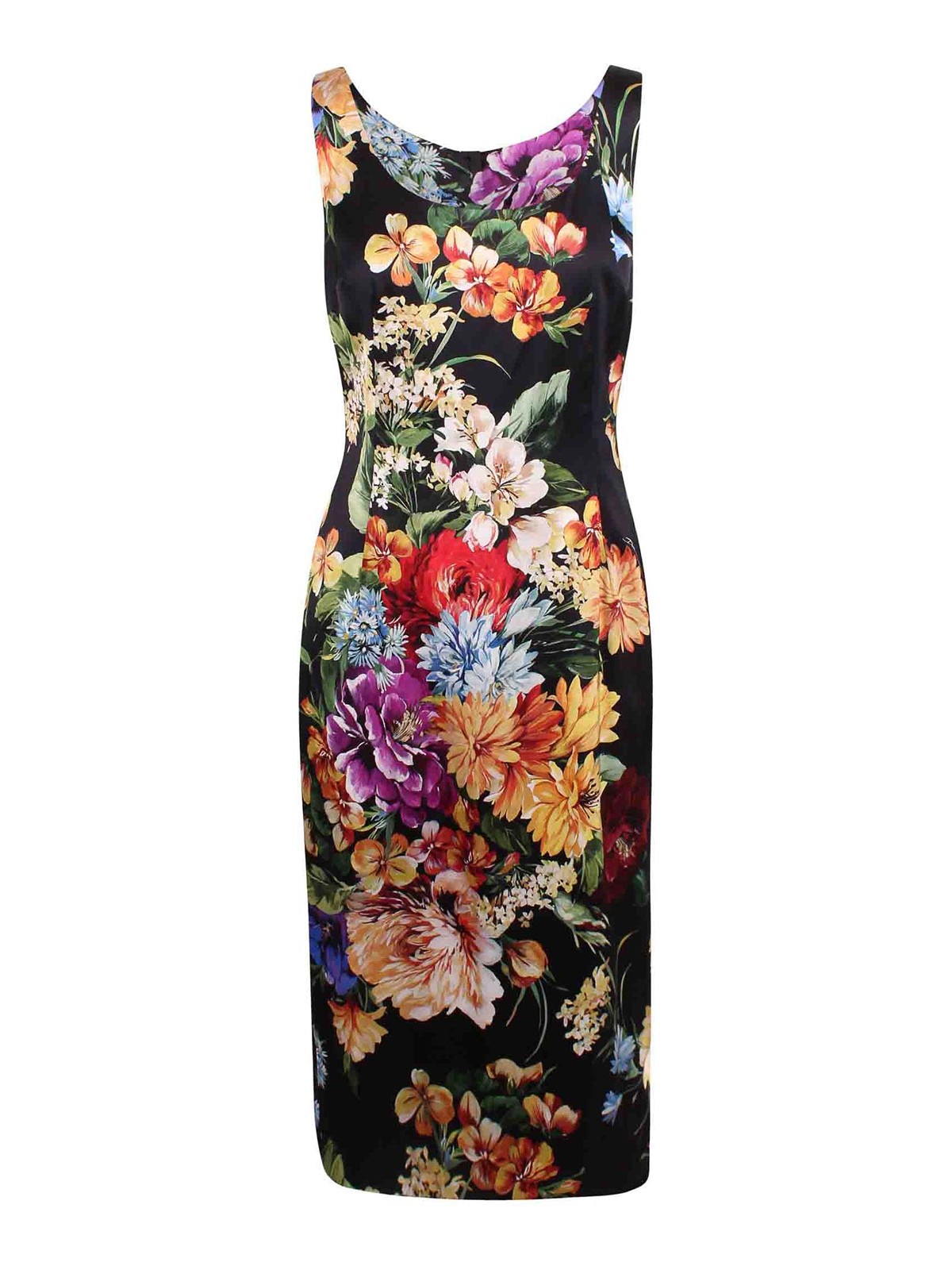 Dolce & Gabbana Flower Print Satin Midi Dress In Black