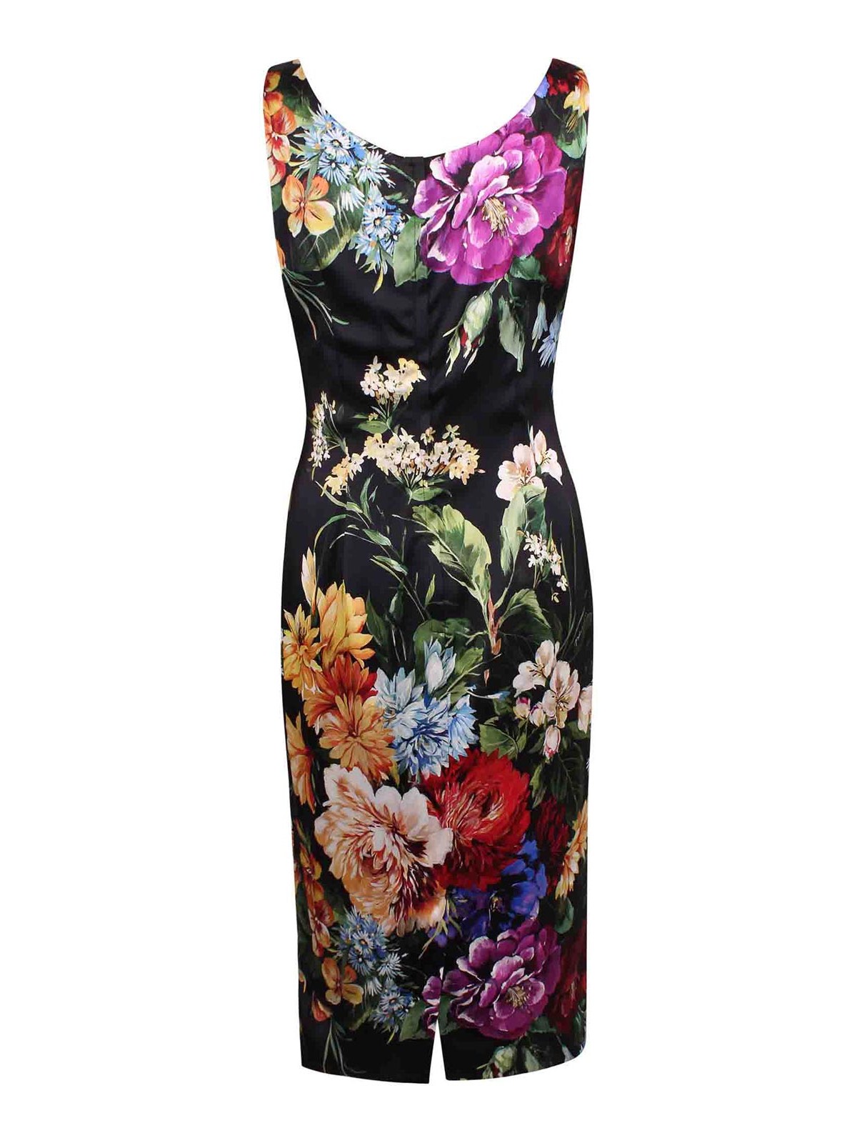 Dolce & Gabbana Flower Print Satin Midi Dress In Black