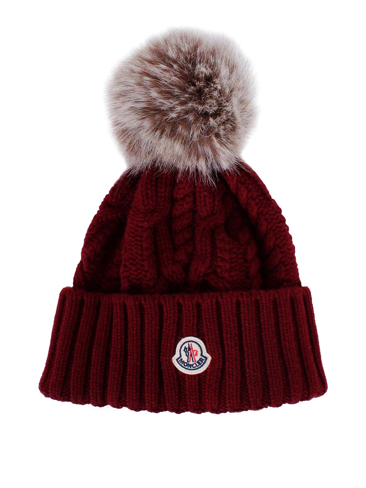 Moncler Hat With Pon Pon In Cashmere Mixed In Burgundy
