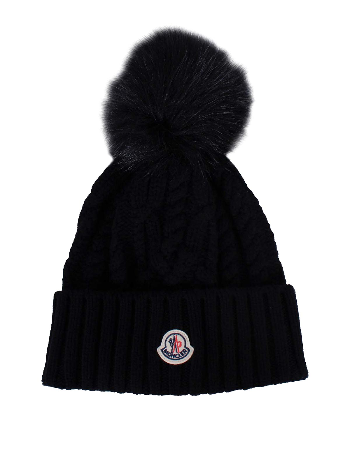 Moncler Hat With Pon Pon In Cashmere Mixed In Black