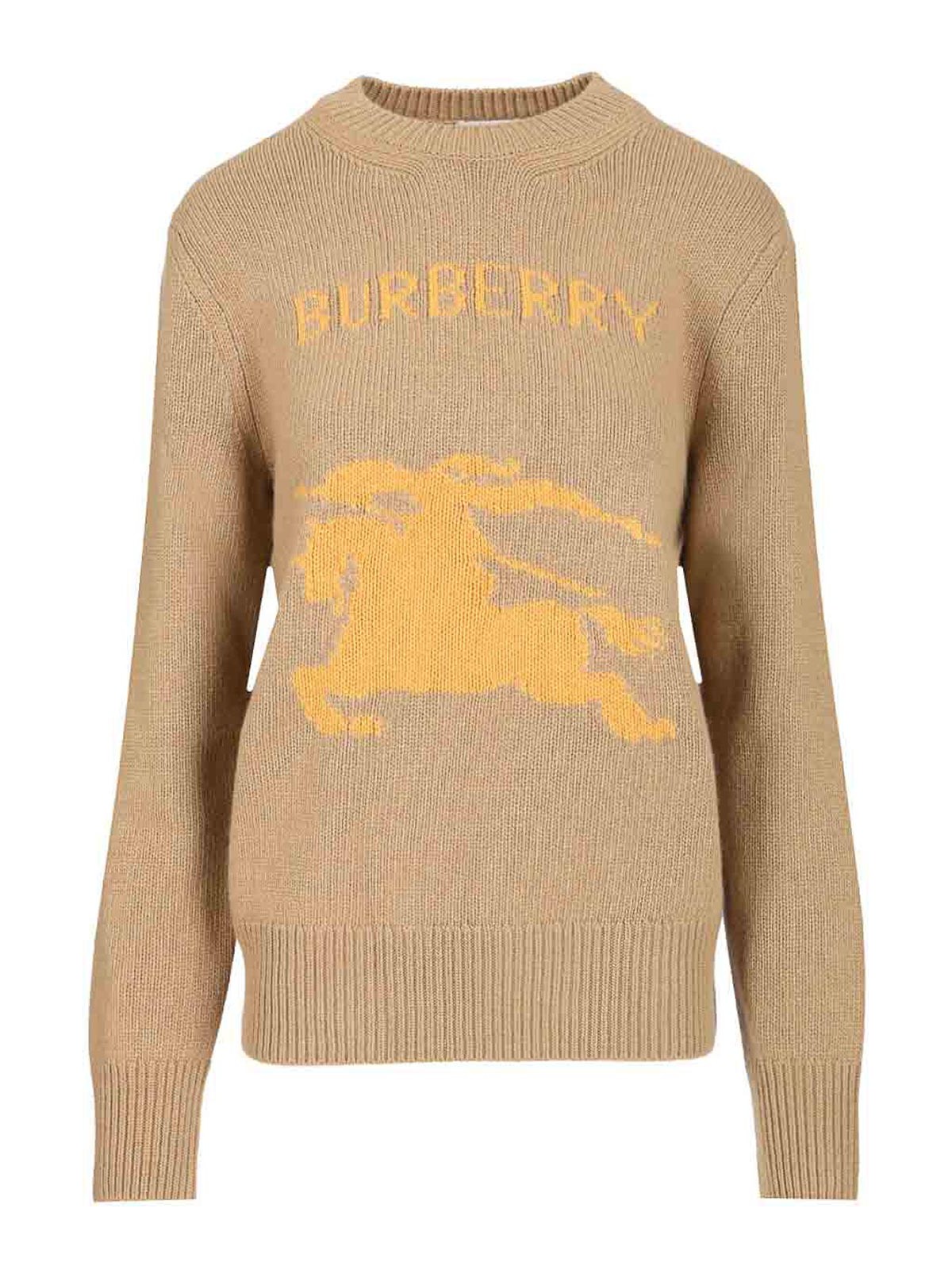 Burberry Wool And Cashmere Sweater With Ekd In Brown