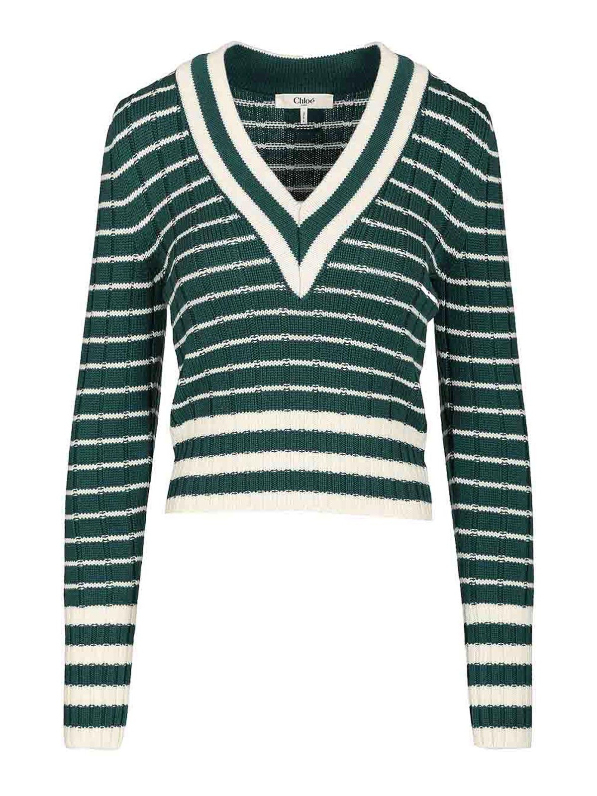 Chloé Fitted V-neck Sweater In Green