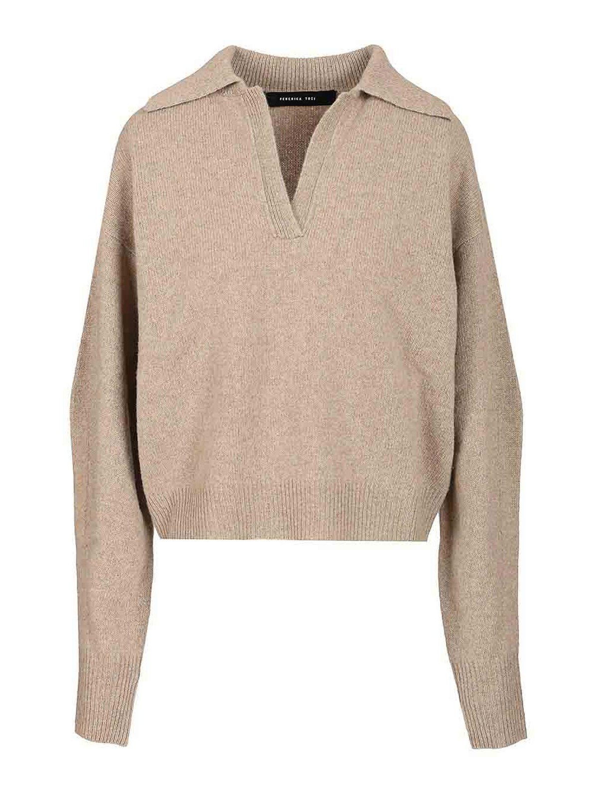 Federica Tosi Wool And Cashmere Knit Polo In Sand