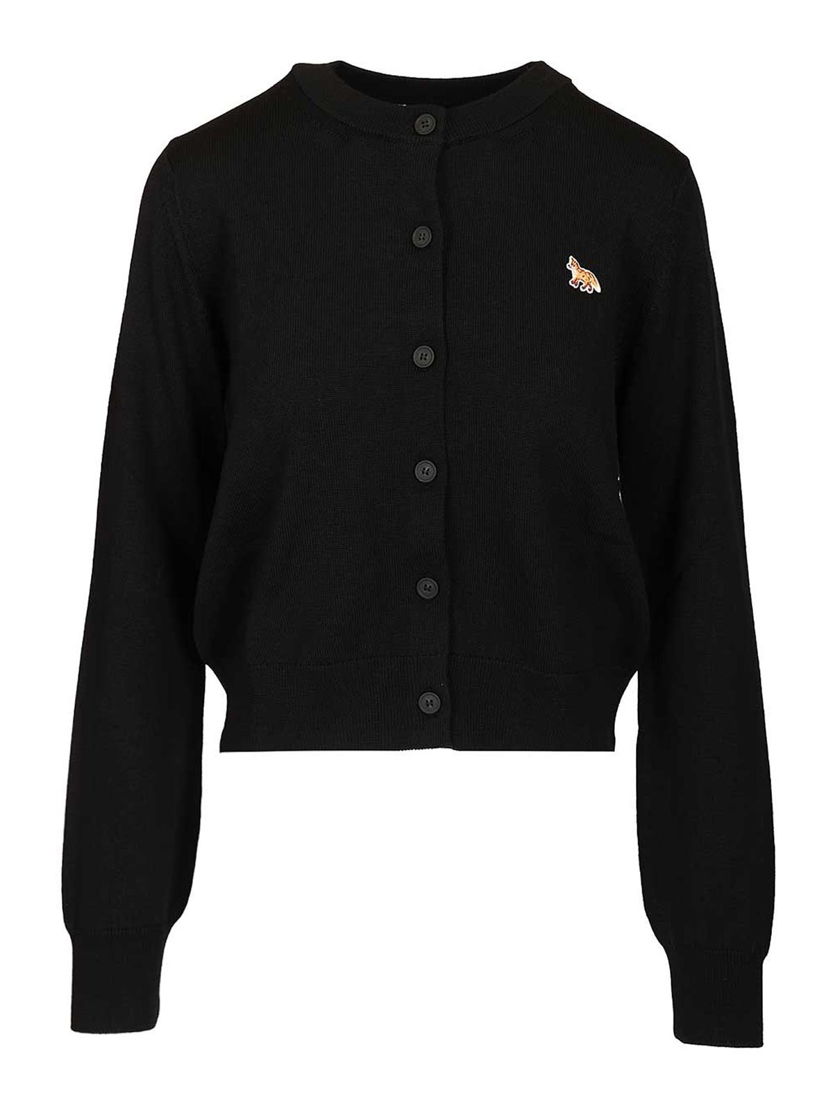 Maison Kitsuné Merino Wool Cardigan In Black