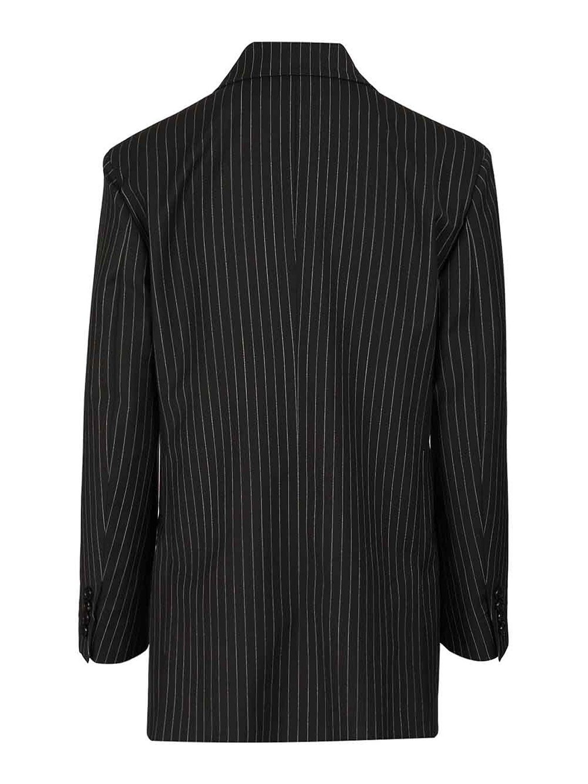 Max Mara Double-breasted Blazer In Pinstriped Wool In Black