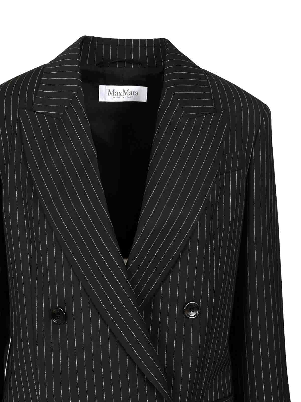 Max Mara Double-breasted Blazer In Pinstriped Wool In Black