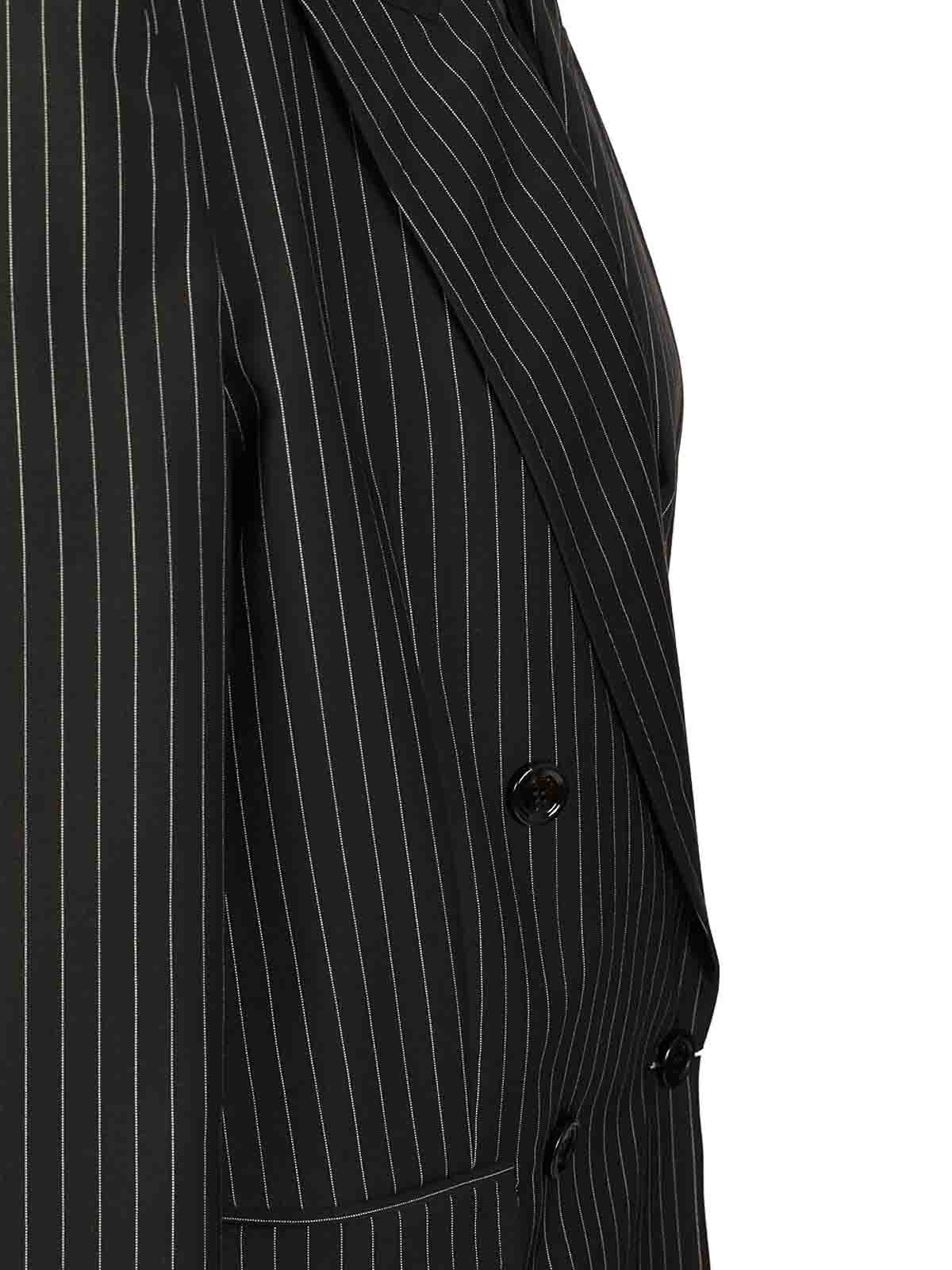 Max Mara Double-breasted Blazer In Pinstriped Wool In Black