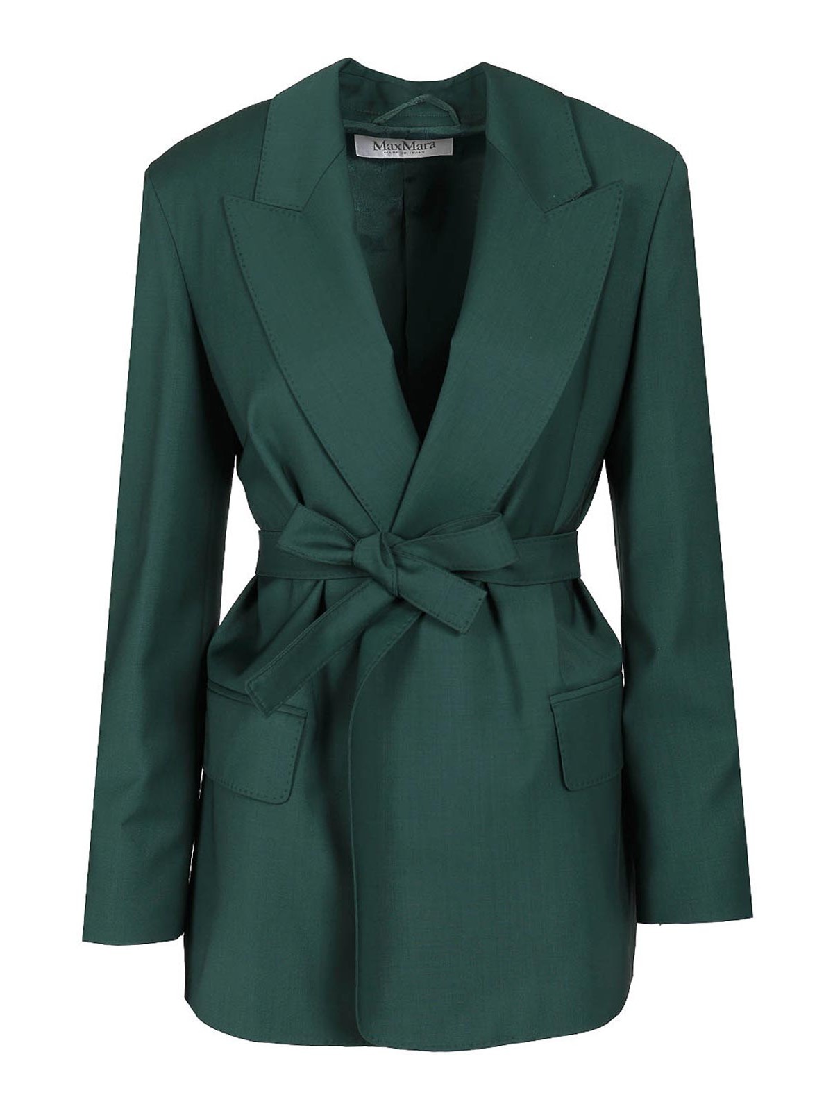 Max Mara Wool Canvas Blazer With Belt In Green