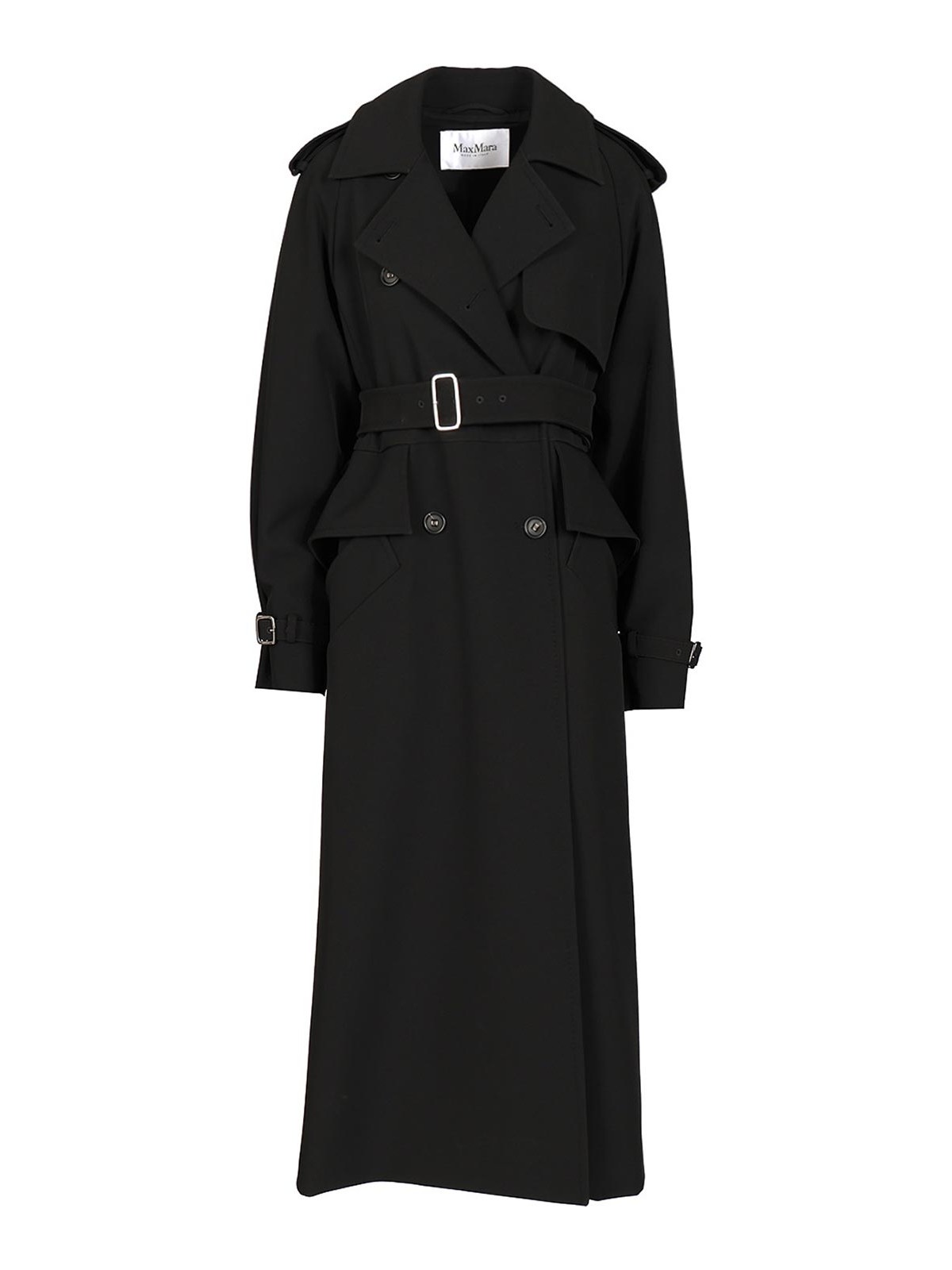 Max Mara Long Trench Coat In Black
