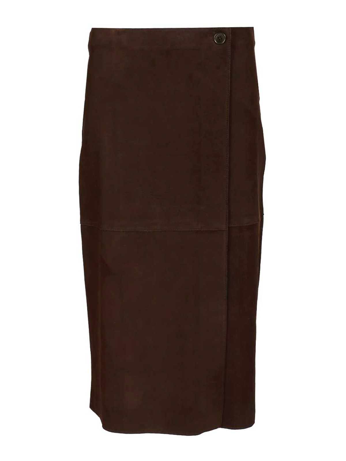 P.a.r.o.s.h Suede Midi Skirt In Brown