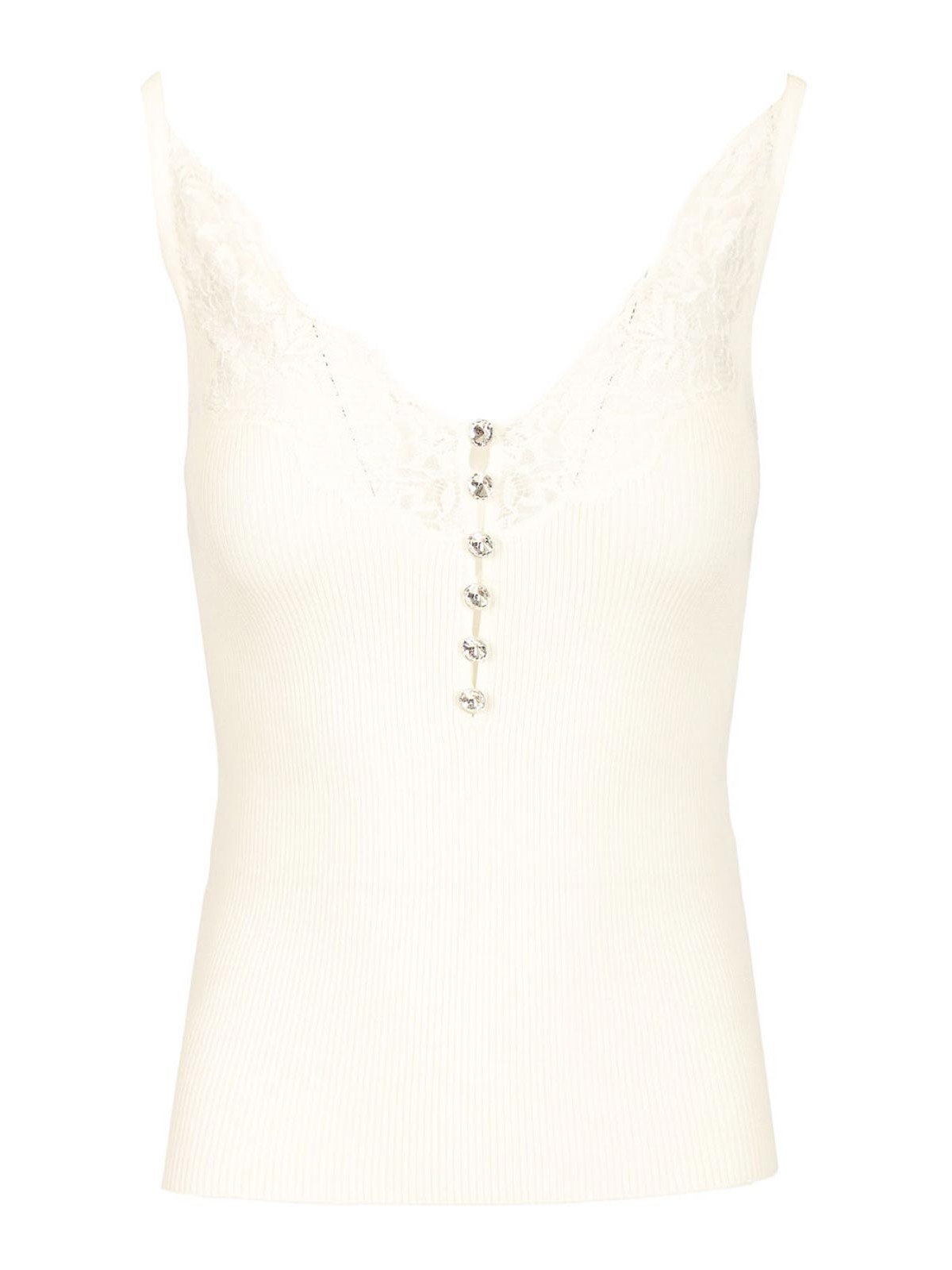 Self-portrait Lace Rib Knit Top In White