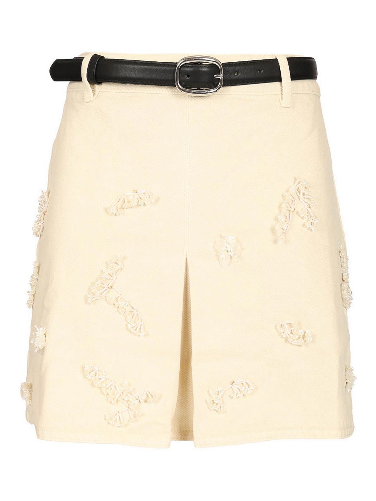 Self-portrait Beaded Floral Denim Mini Skirt In White