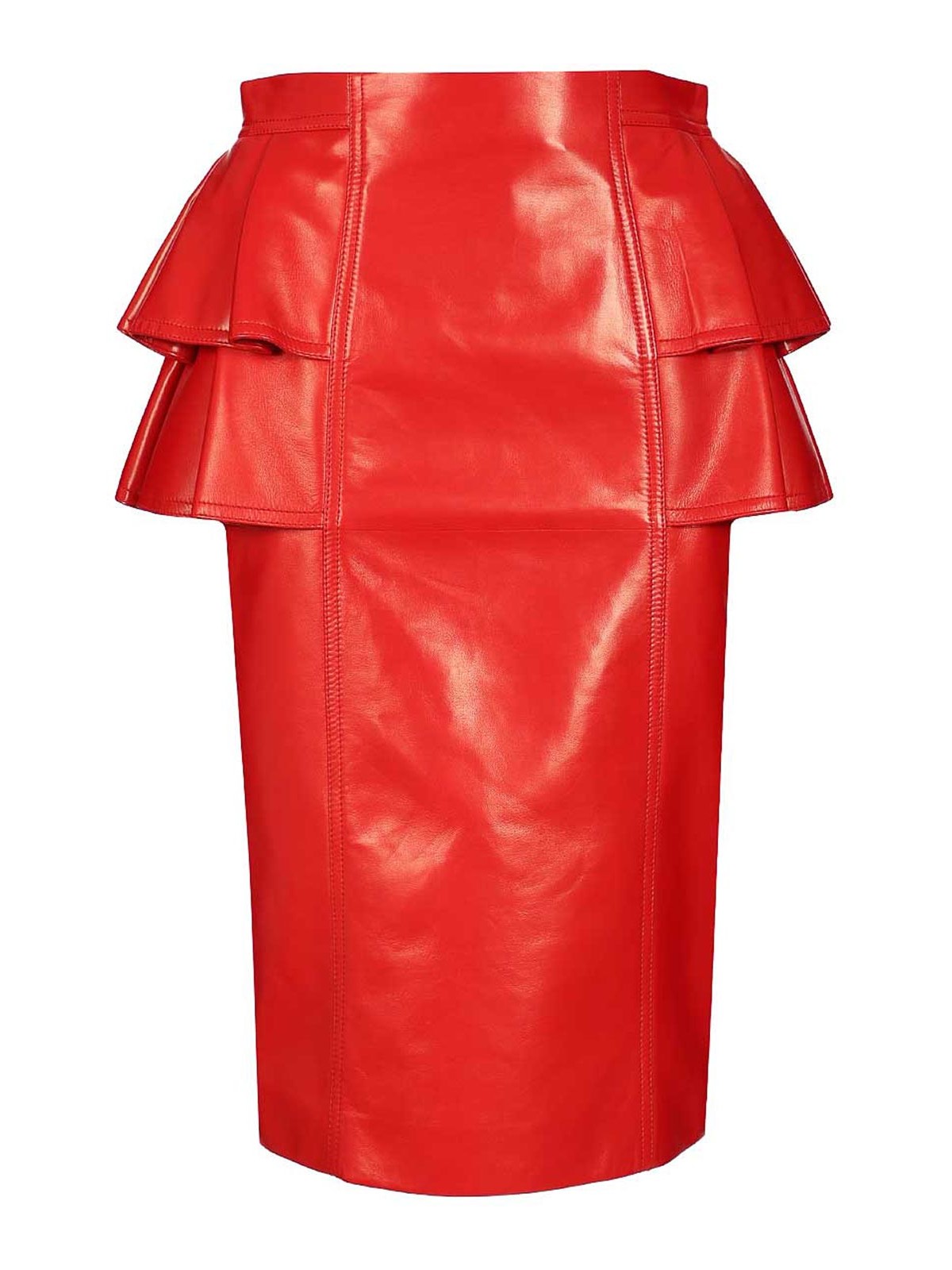 Valentino Leather Midi Skirt In Red