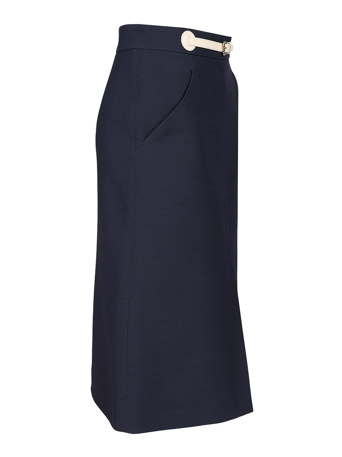 Valentino Wool And Silk Midi Skirt In Blue