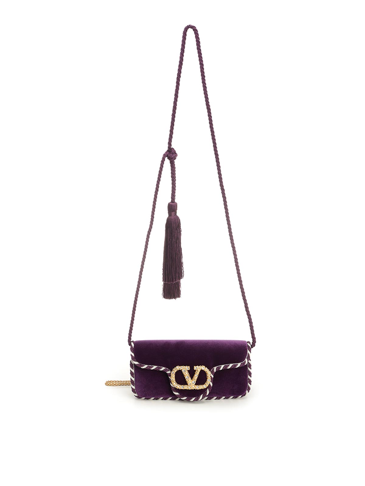 Valentino Garavani Loc Mini Velvet Clutch In Purple