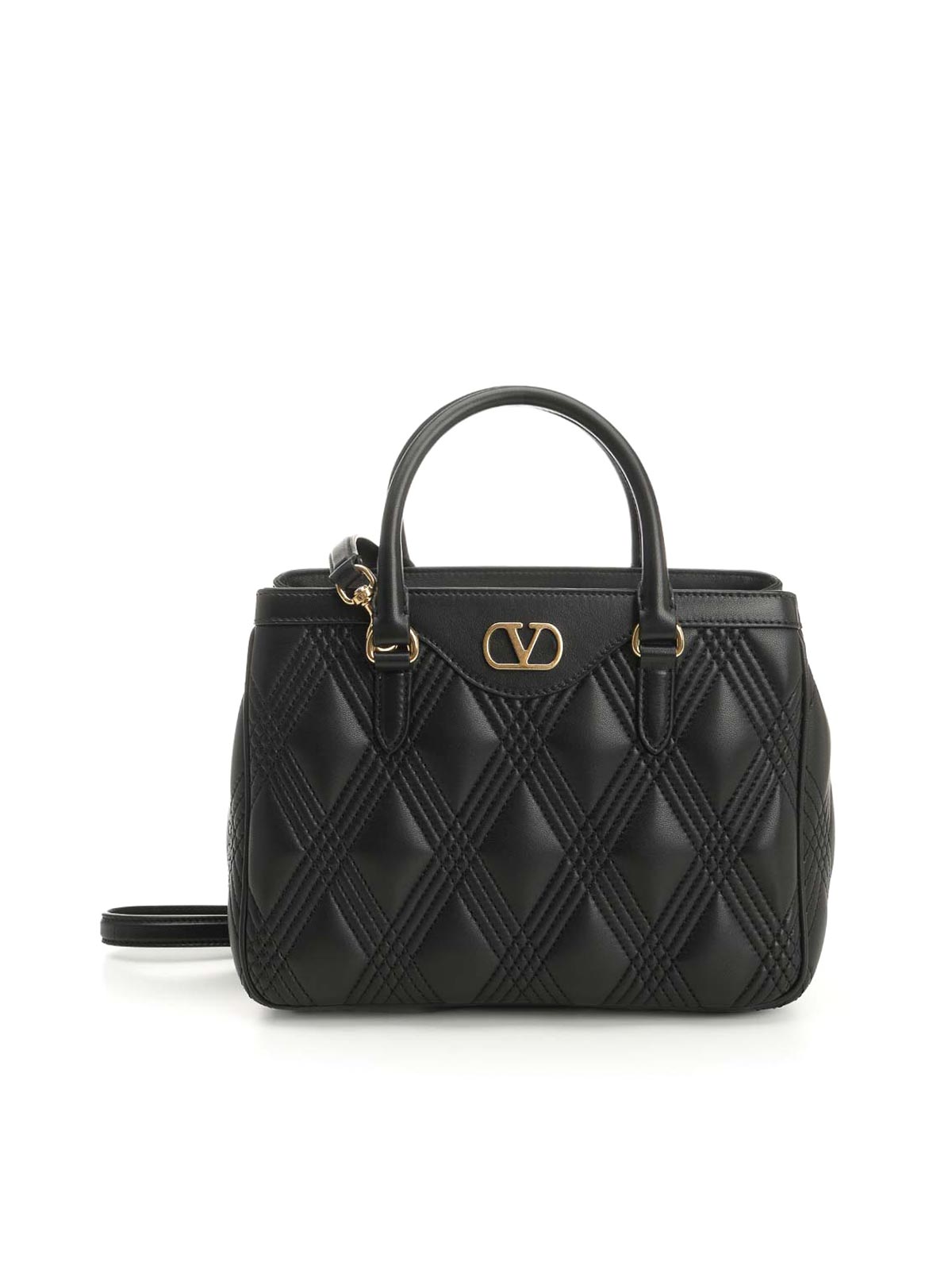 Valentino Garavani Quiltie 67 Small Leather Tote Bag In Black