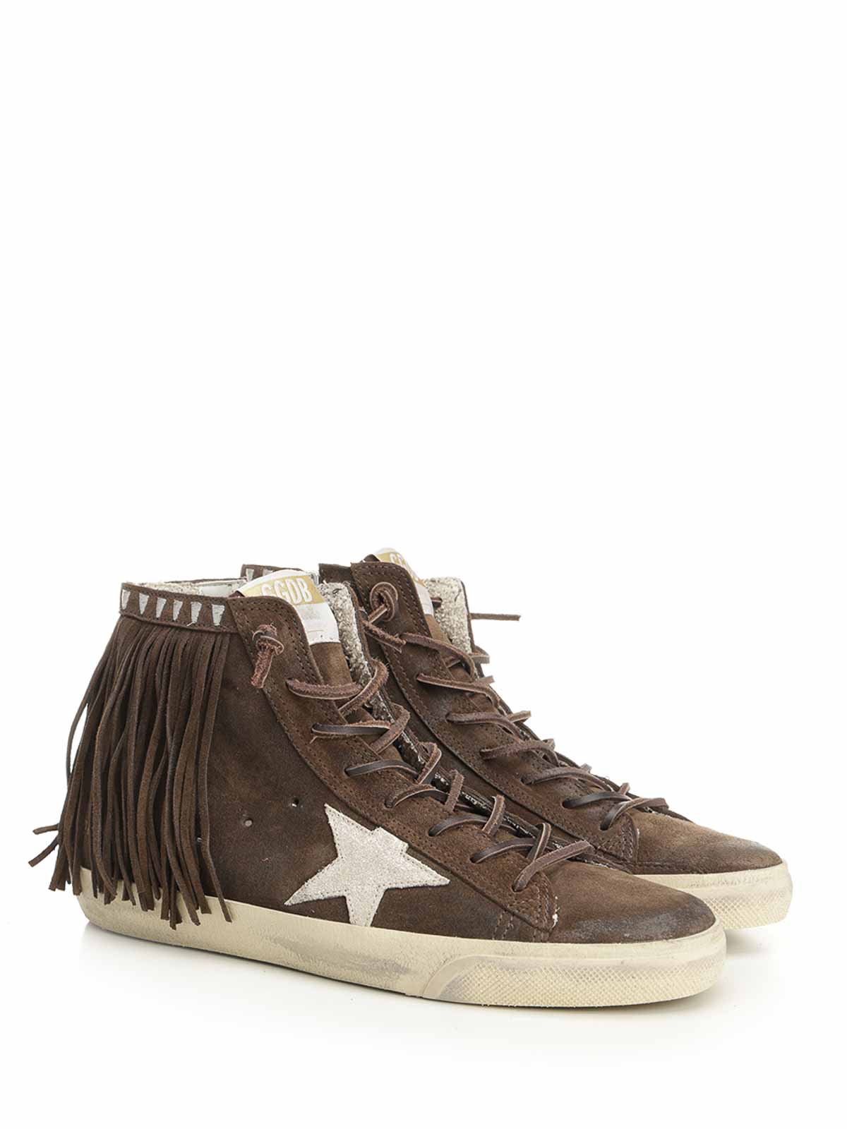 Golden Goose Francy With Fringes Suede Upper Toe Tongue And Fringes Glitter Star Sneakers Multicolor In Brown