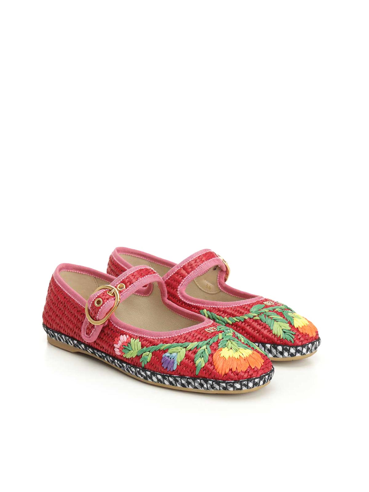Valentino Mary-jane Raffia Ballerina In Multi
